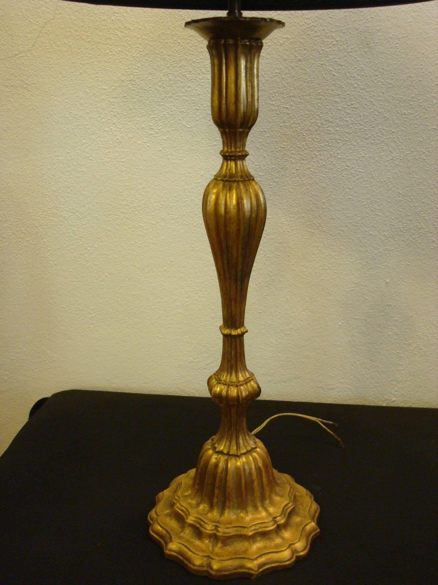 German Pair of Giltwood and Brass Table Lamps, Wiener Secession For Sale