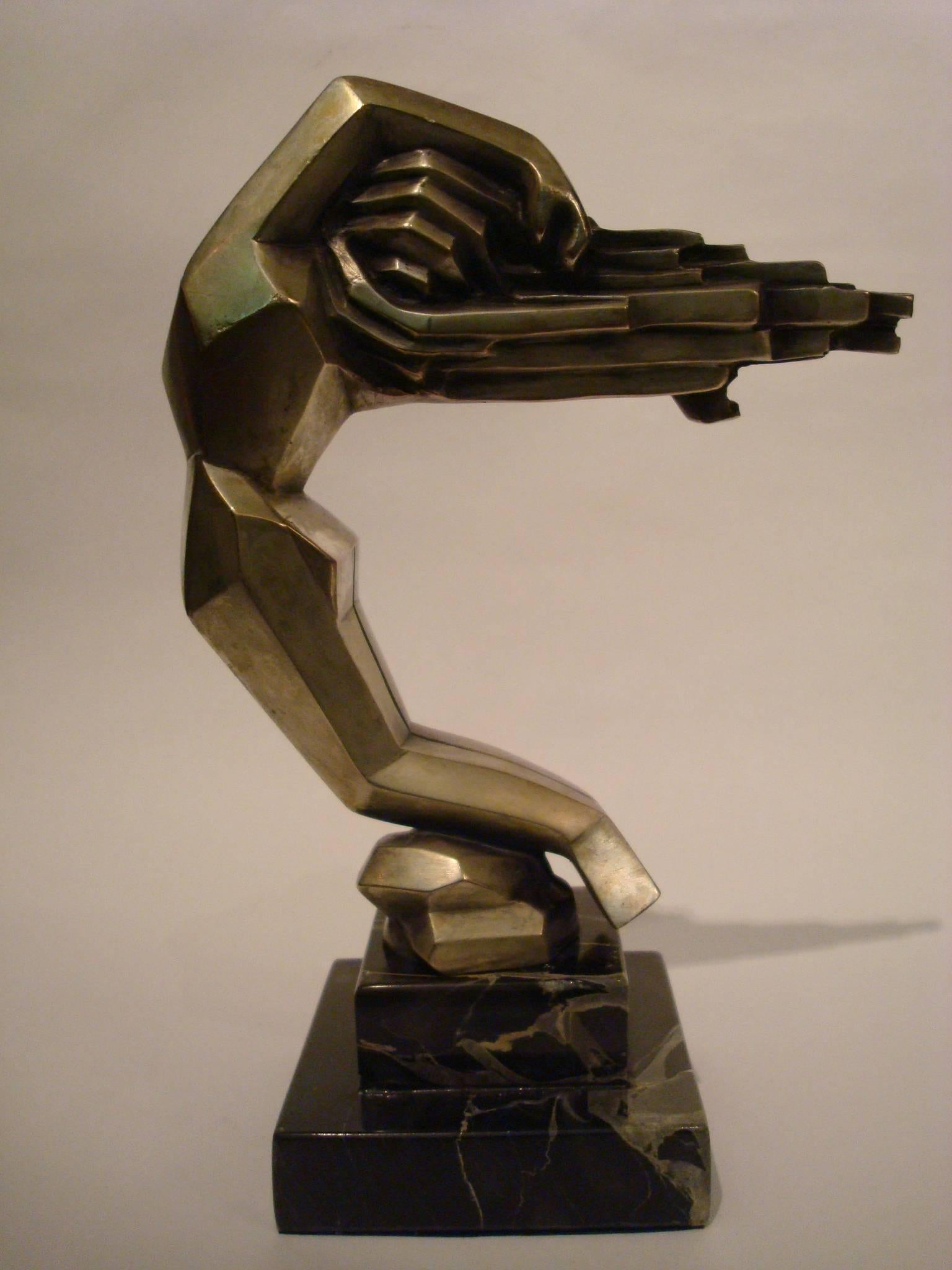 Art Deco Women Car Mascot, Hood Ornament, France, 1930, D.I.M. Cubist In Good Condition In Buenos Aires, Olivos