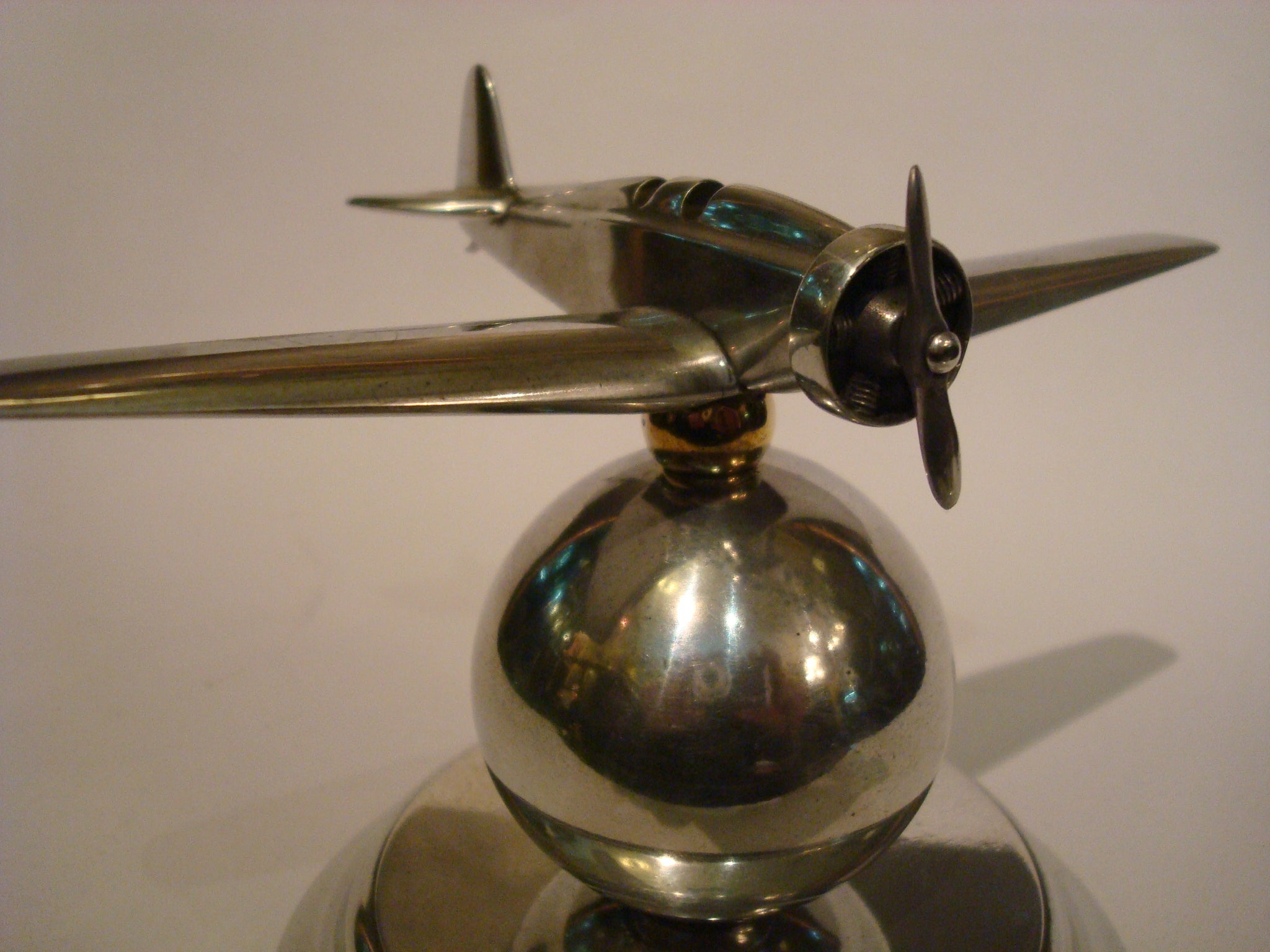 Propeller Desk Clock 1900's Trench Art Aluminum Art Deco Aviation Plane