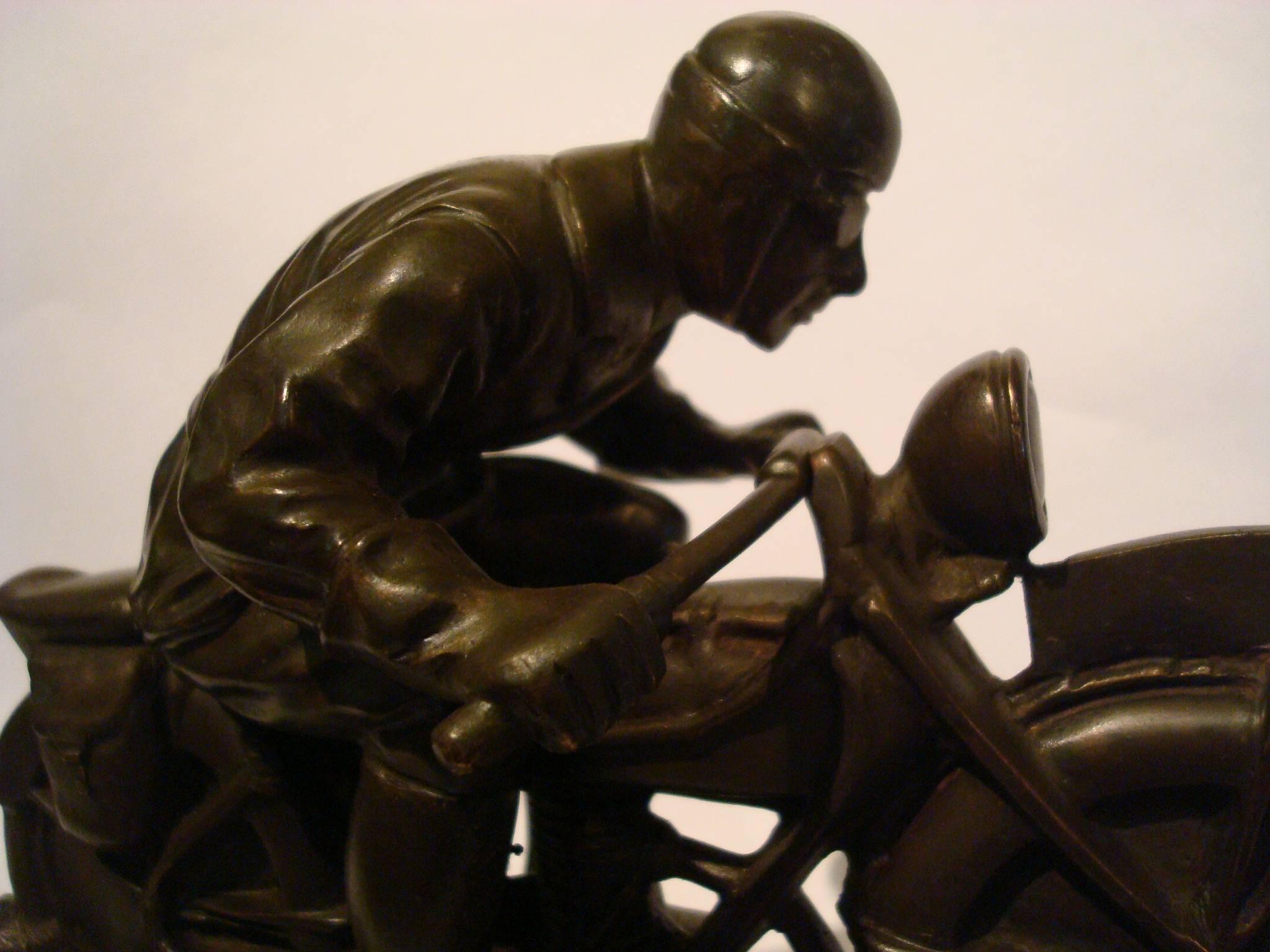 Motorcycle Bronze with Driver Desk Piece For Sale 2