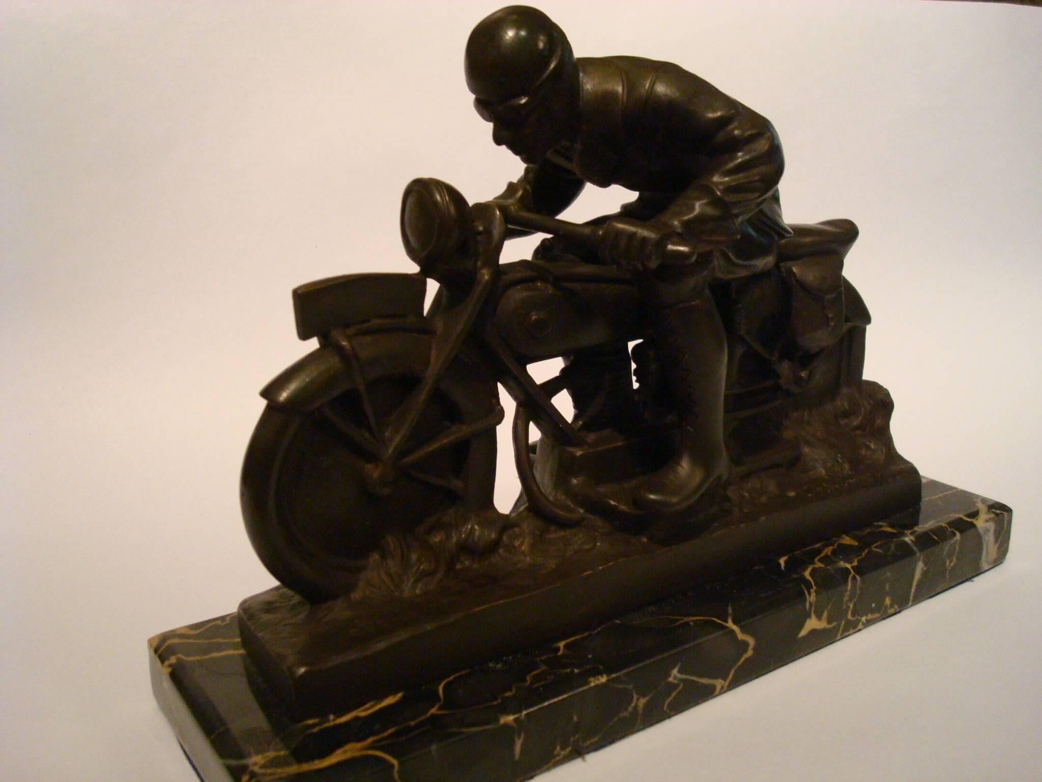 Motorcycle Bronze with Driver Desk Piece For Sale 3