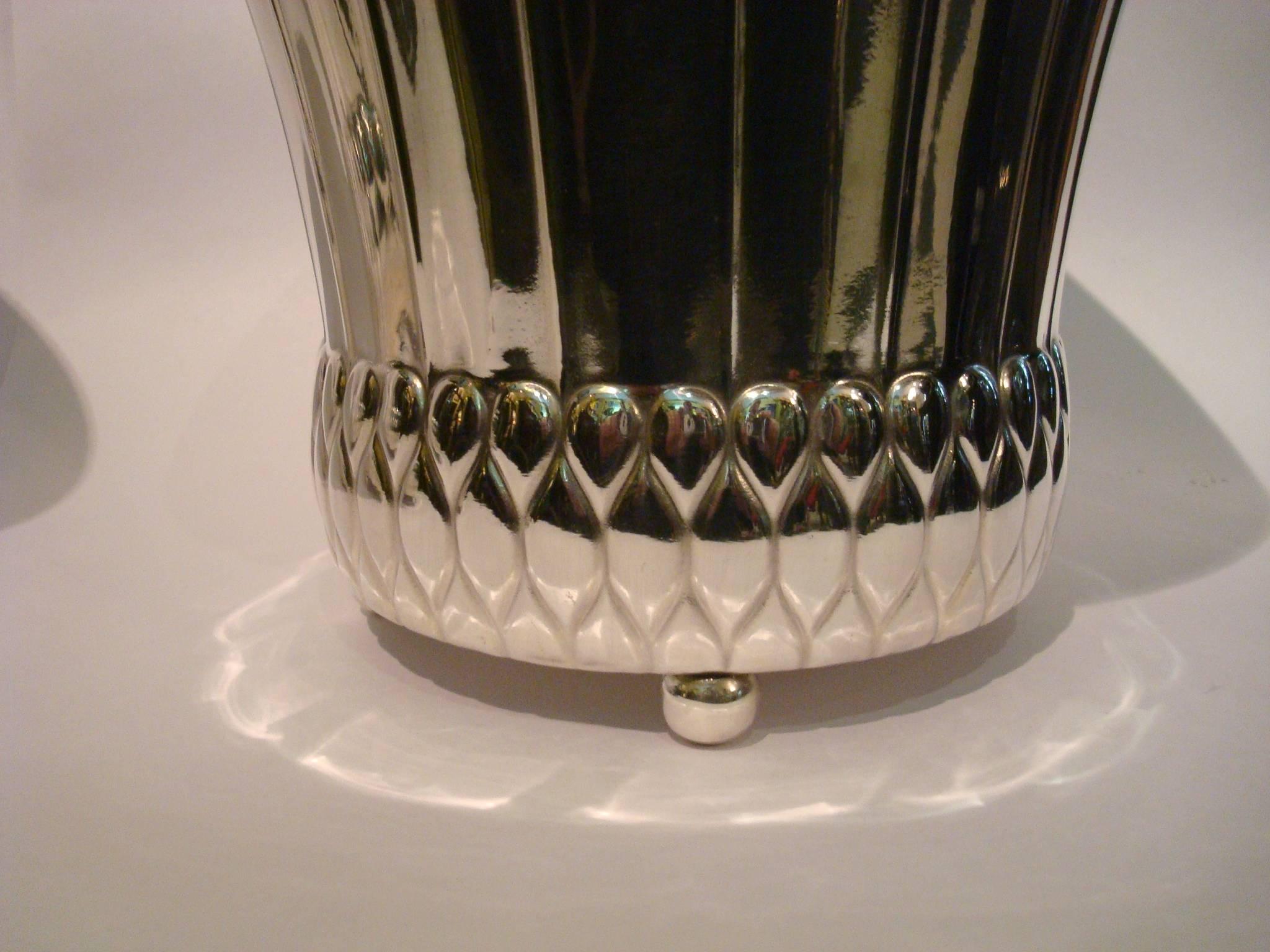 Silvered Pair of Art Deco Planters Silver Plated Brass, Germany, 1920