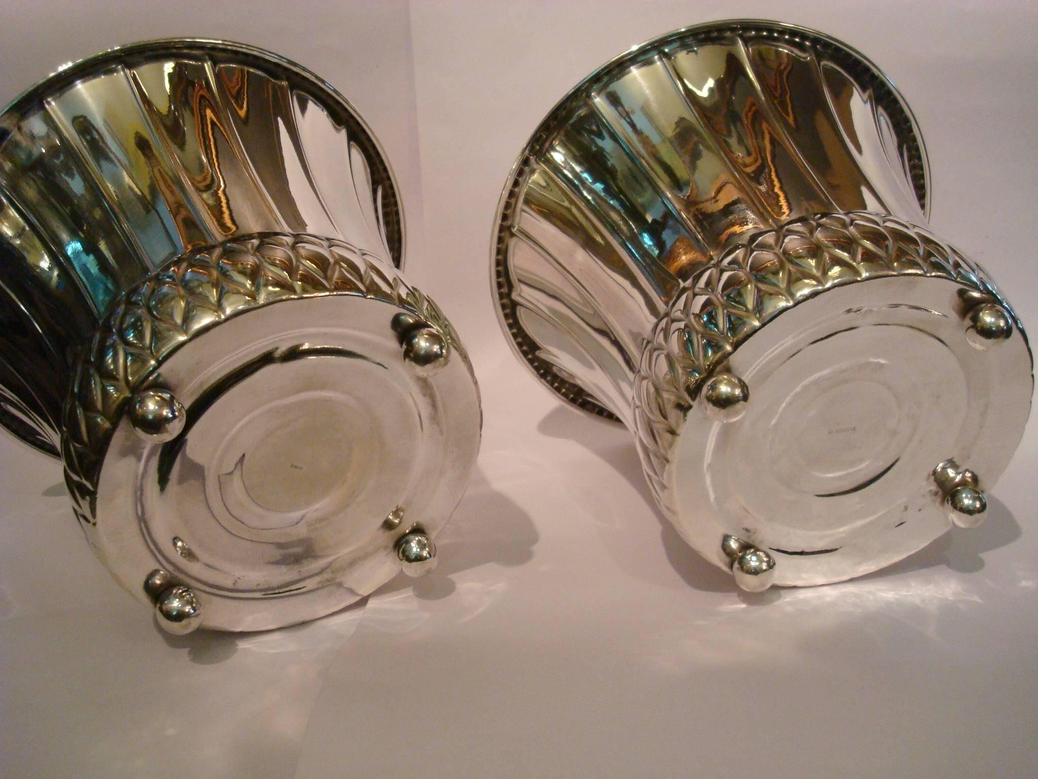 Pair of Art Deco Planters Silver Plated Brass, Germany, 1920 2
