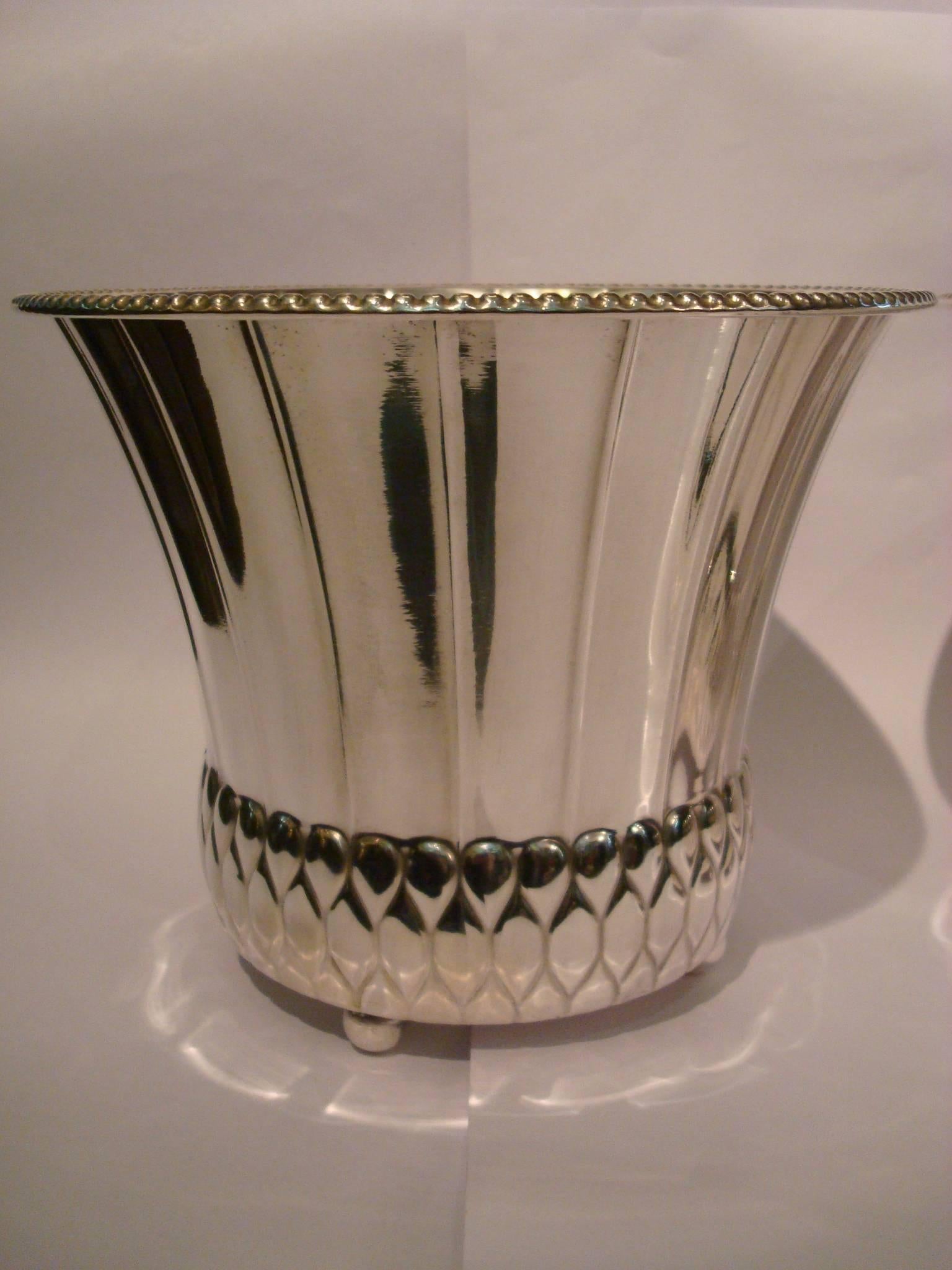 Pair of Art Deco Planters Silver Plated Brass, Germany, 1920 3