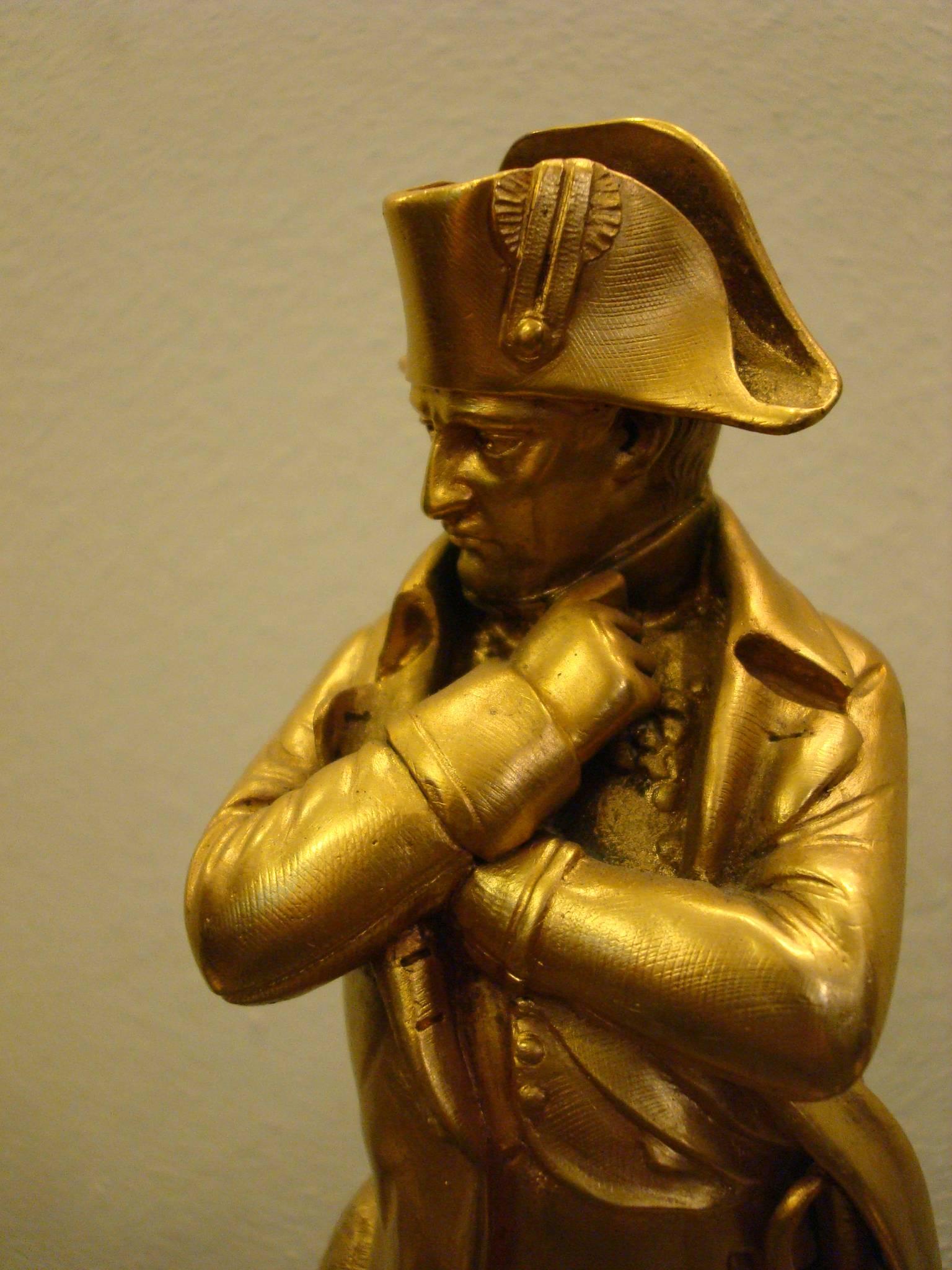 Gilt Napoleon Bronze Sculpture Desk Inkwell, Signed Emile Pinedo For Sale