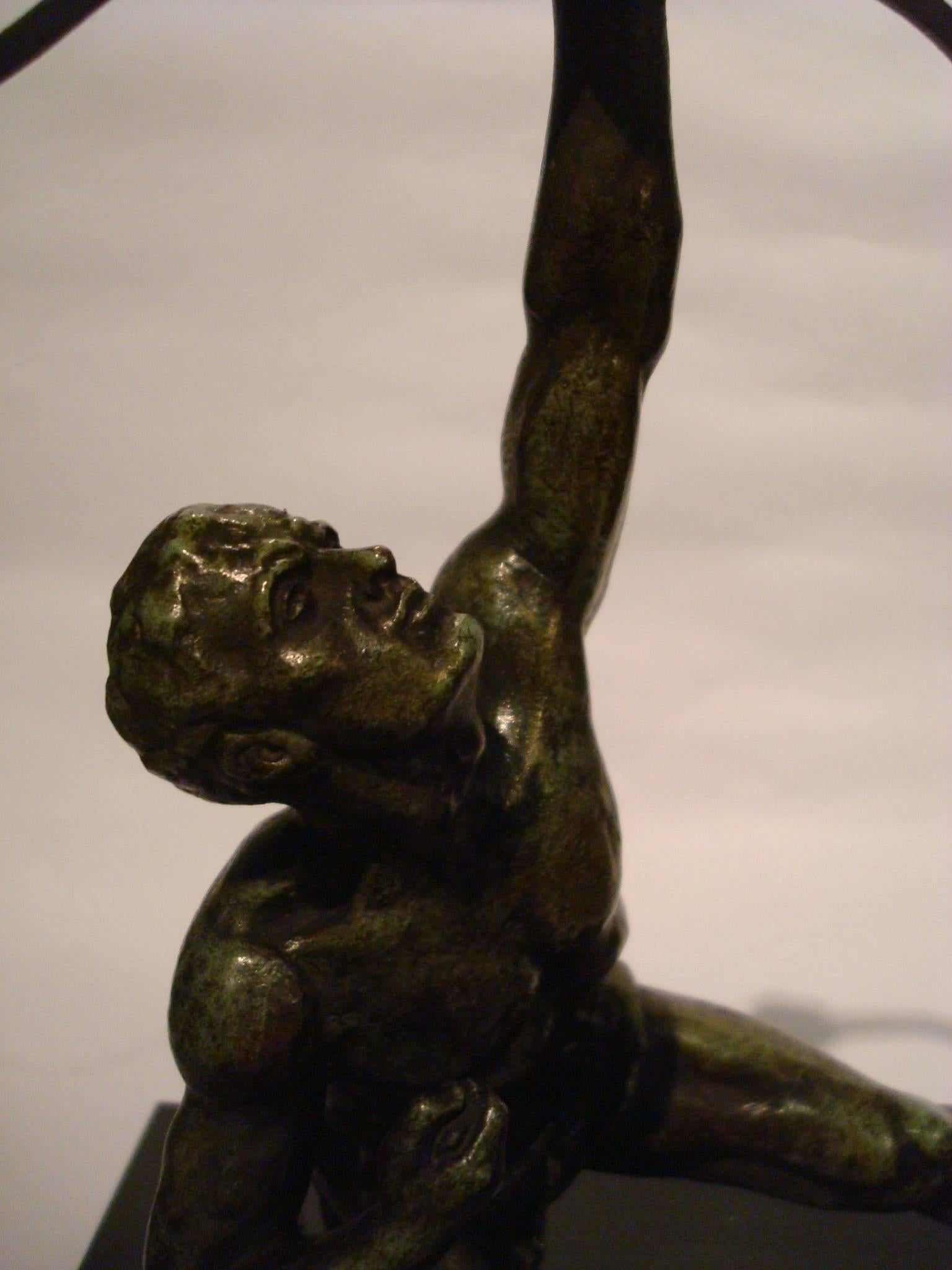 Art Deco Male Nude Archer Bronze Sculpture by Alexandre Ouline, France, 1925 1