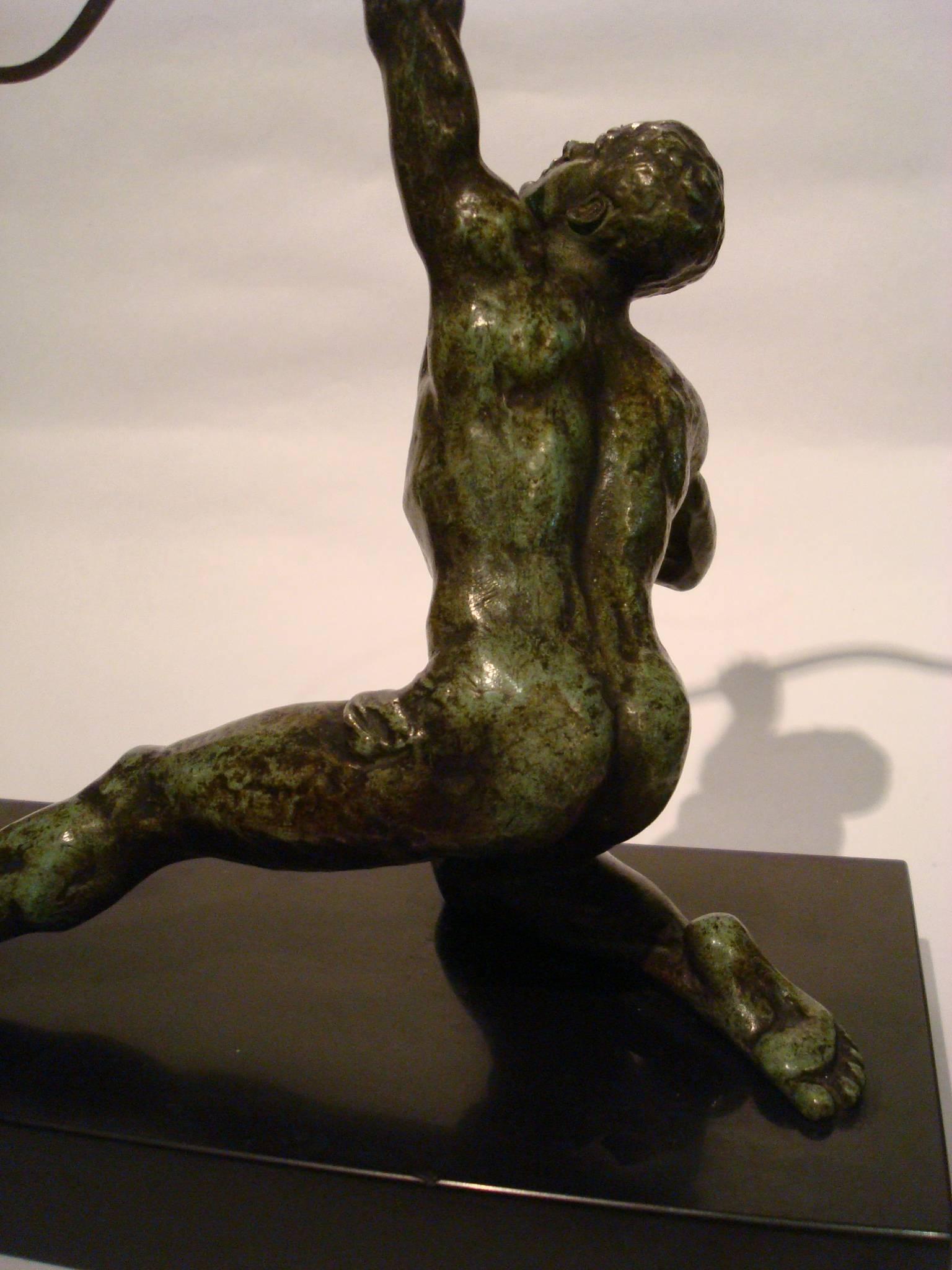 Art Deco Male Nude Archer Bronze Sculpture by Alexandre Ouline, France, 1925 2