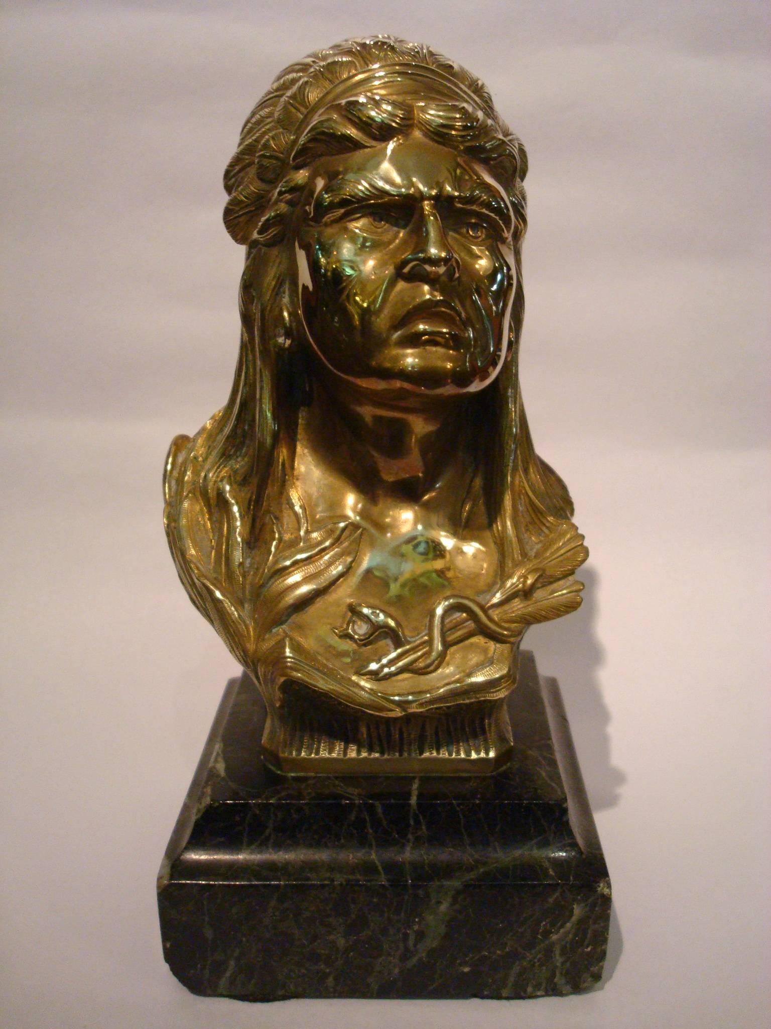 Art Nouveau Native American-Indian Chief Bronze Sculpture