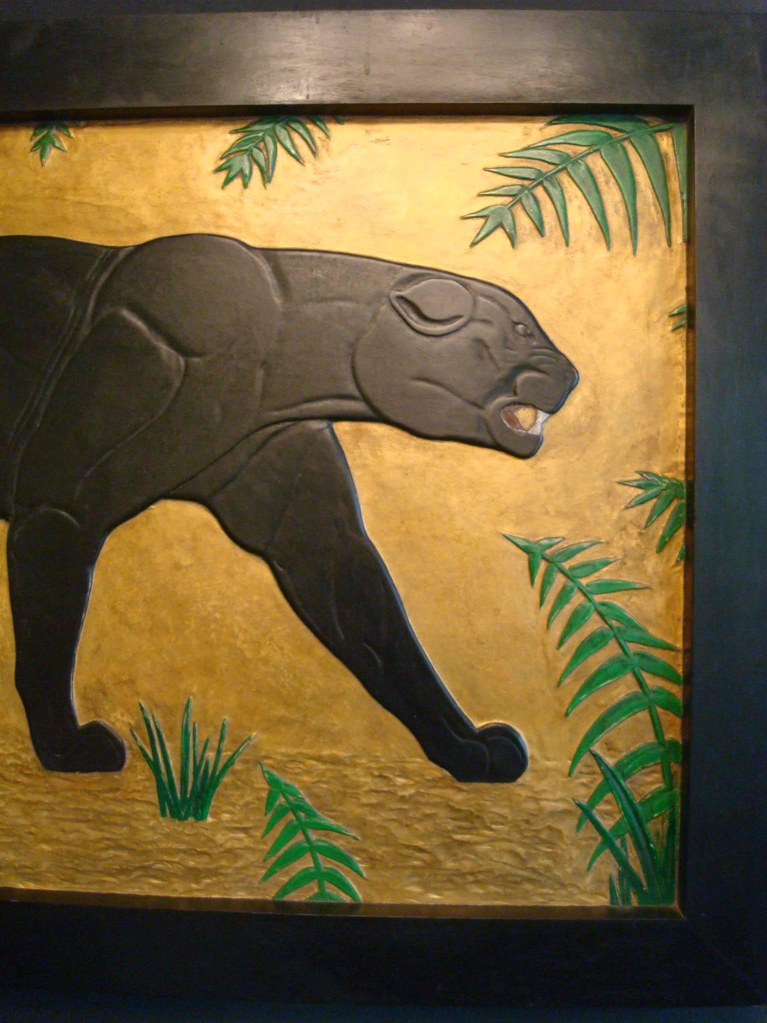 Unknown Art Deco Carved Panel Black Panther