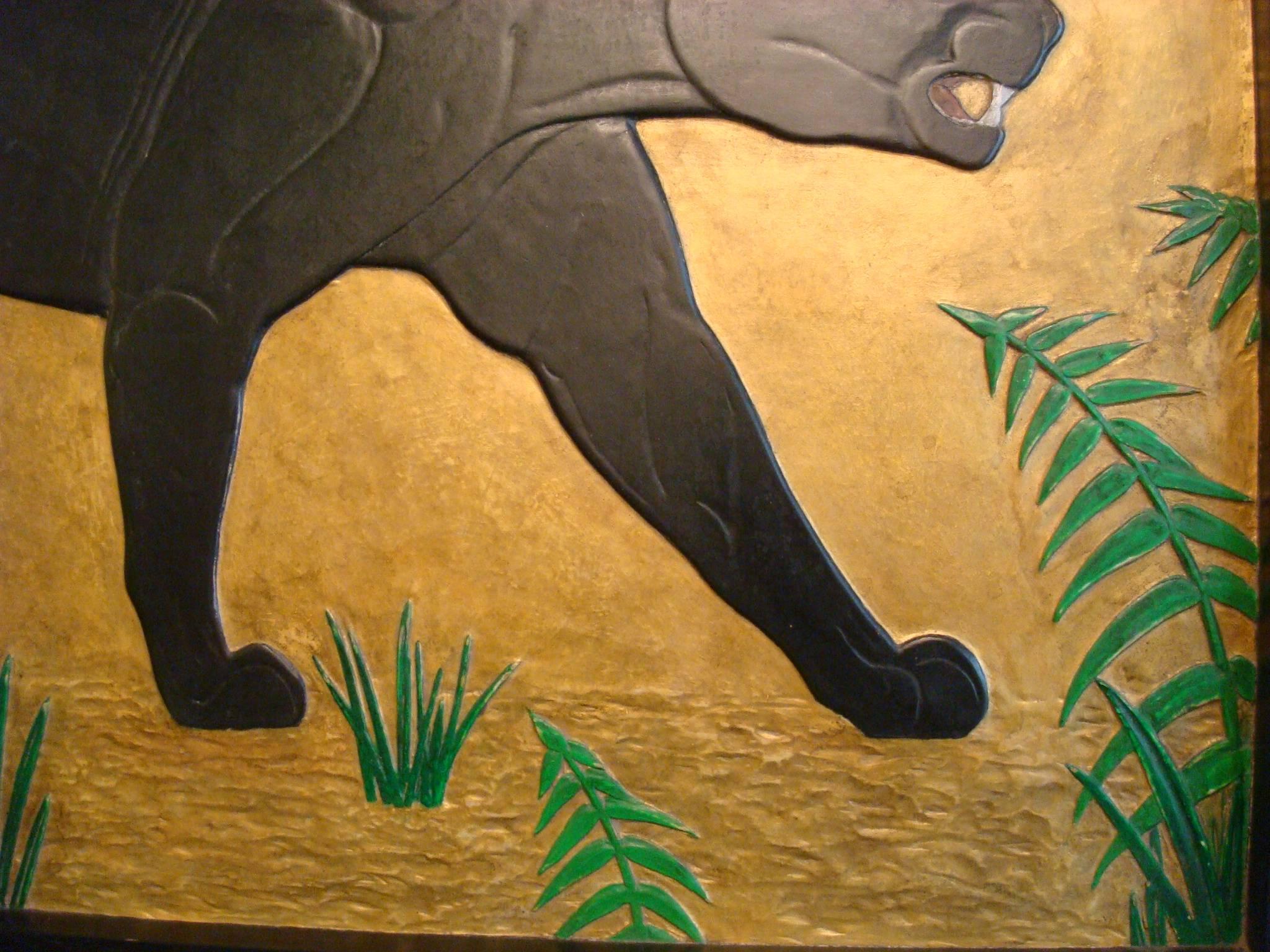 Art Deco Carved Panel Black Panther In Good Condition In Buenos Aires, Olivos
