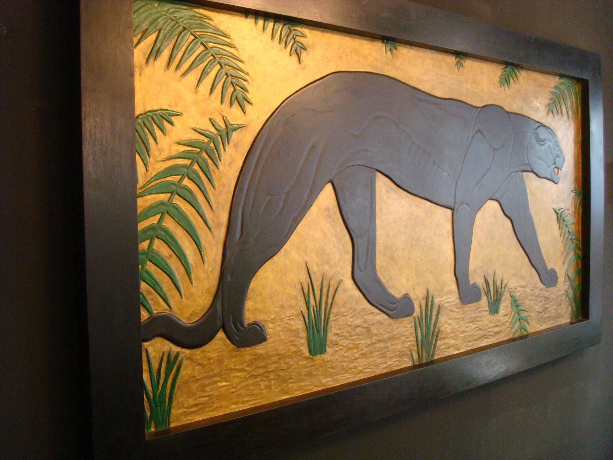 Art Deco Carved Panel Black Panther 1