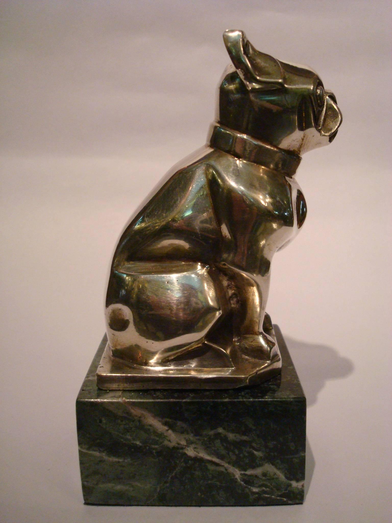 Silvered Art Deco French Bulldog Bookend or Paperweight, France, 1925