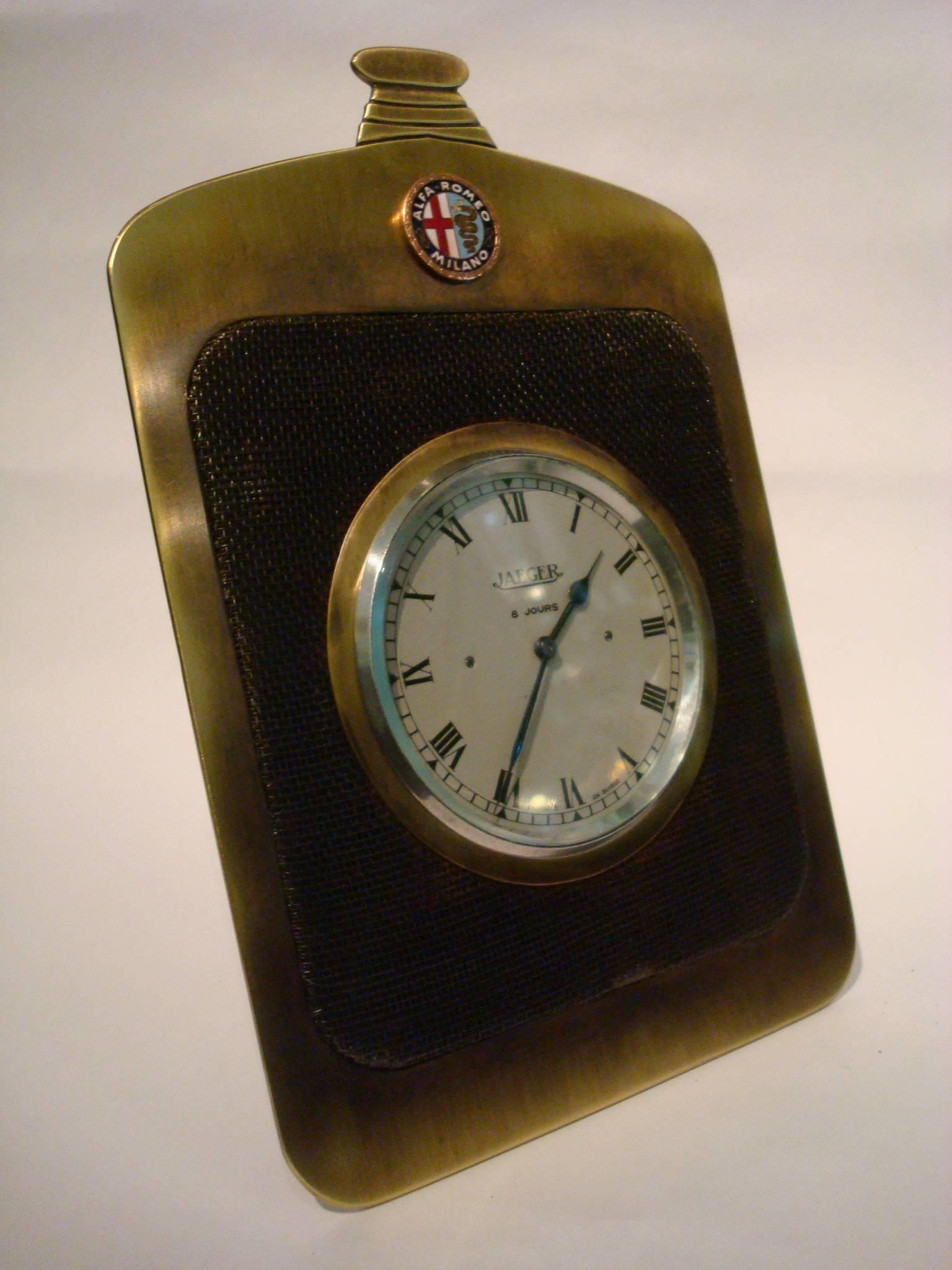 Classical Roman Alfa Romeo Classic Car Radiator Desk Clock, Jaeger, 1920´s. Automobilia For Sale