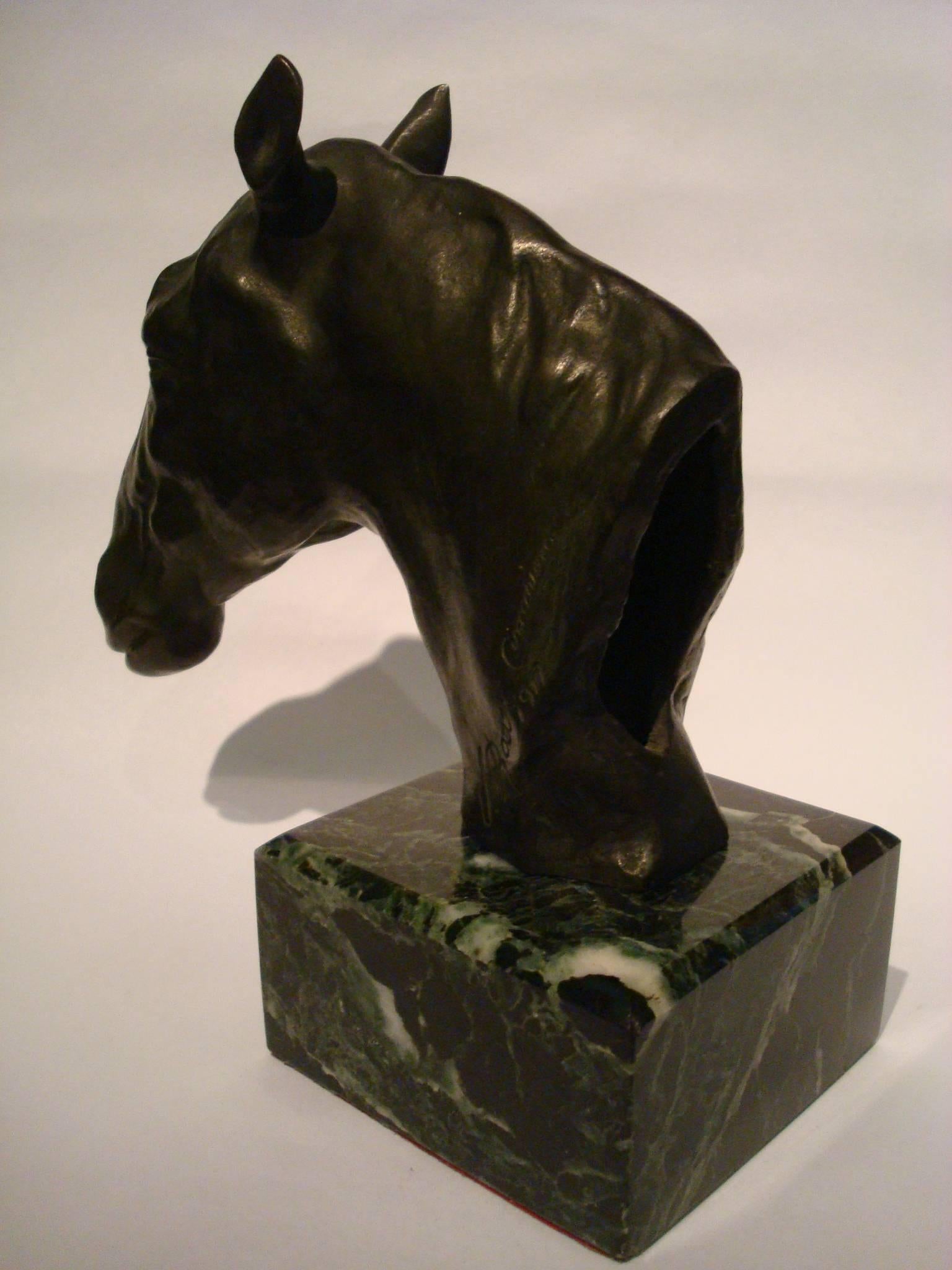 Art Nouveau Fantastic Detailed Horse Bust Bronze Sculpture Signed U. Rossi, 1917