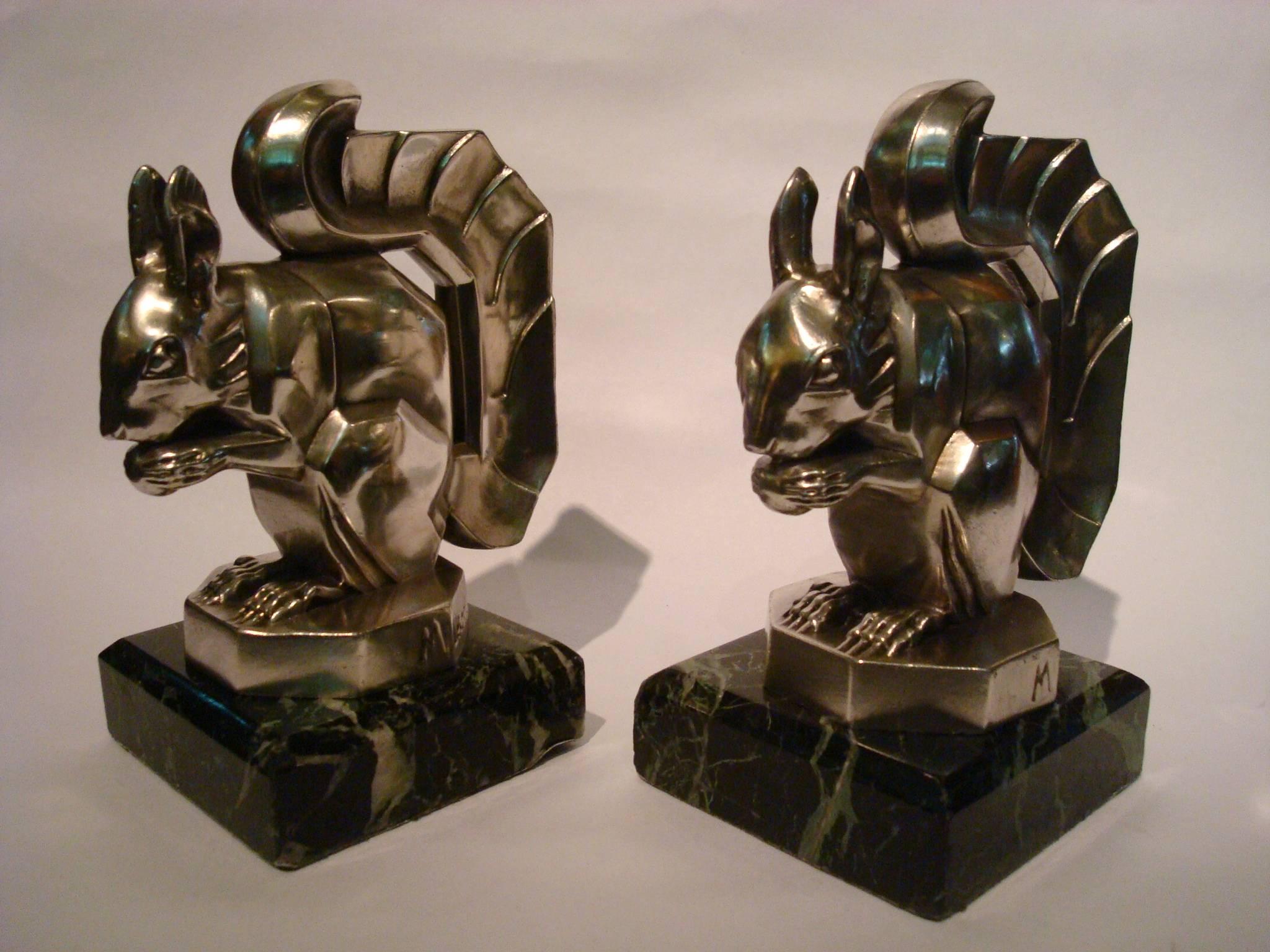 French Art Deco Squirrel Bookends by Max Le Verrier, France, 1930