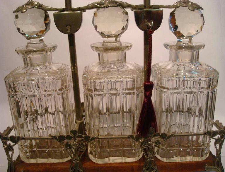 Antique Art Nouveau Brandy Whisky Tantalus Decanter Set, 1900s For Sale