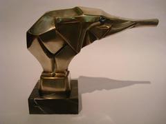 Jacques Cartier Art Decó Elefante Cubista Mascota de Coche Bronce con pátina plateada