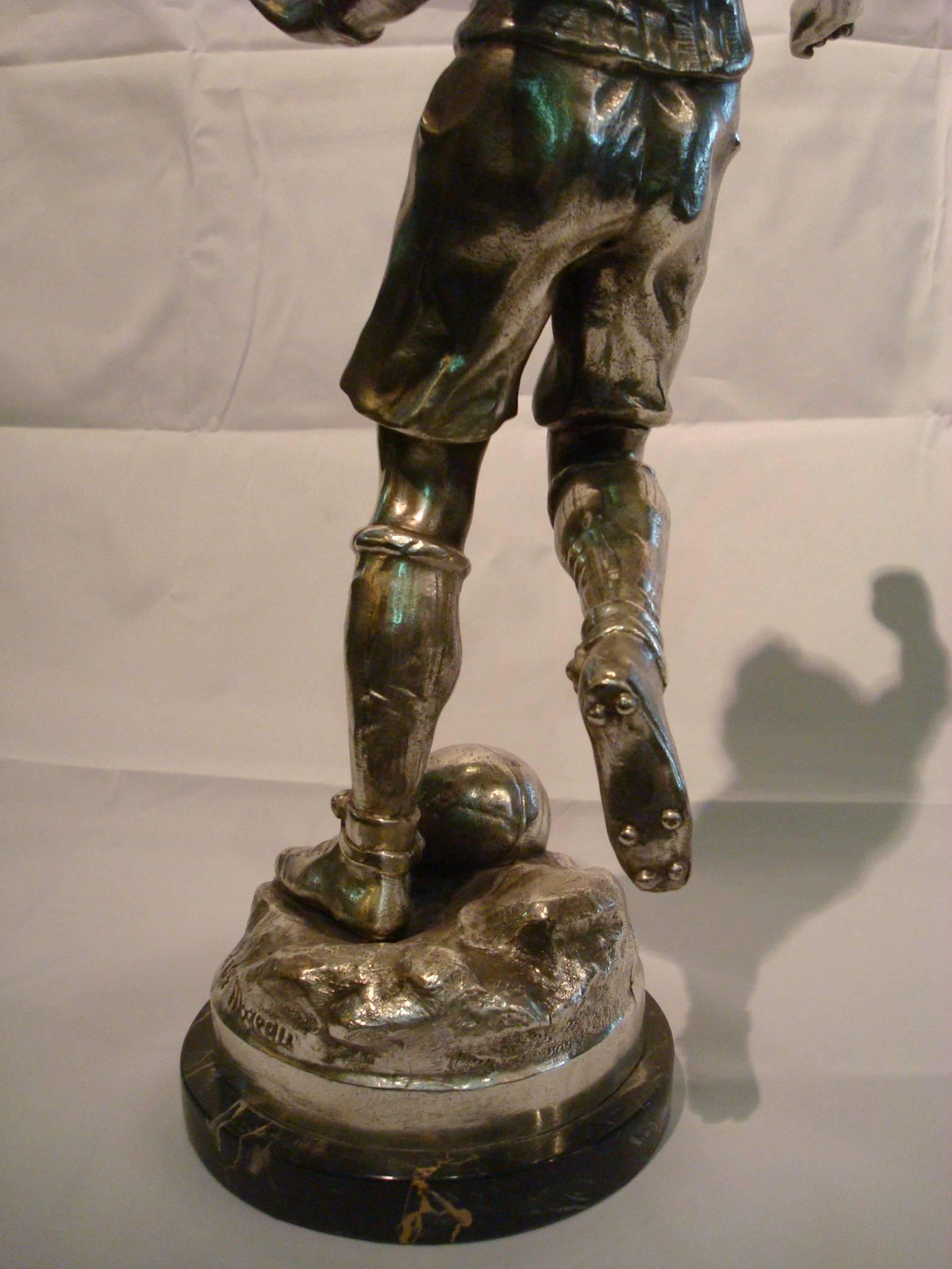 Soccer - Football player figure - sculpture - trophy. France, 1920s. Mounted over a marble base. 