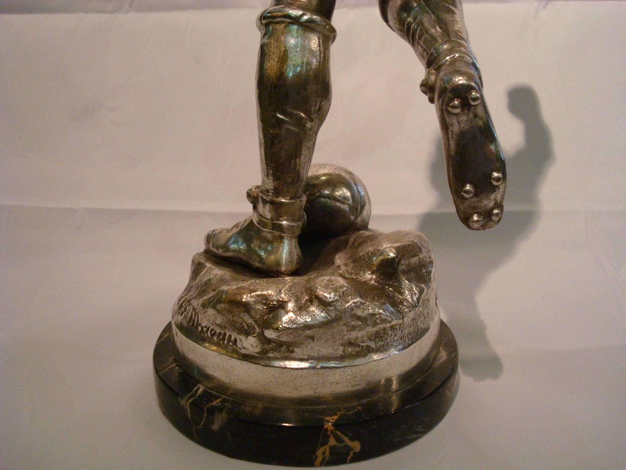 Silvered Soccer or Football player Figure, Sculpture or Trophy, France, 1920s