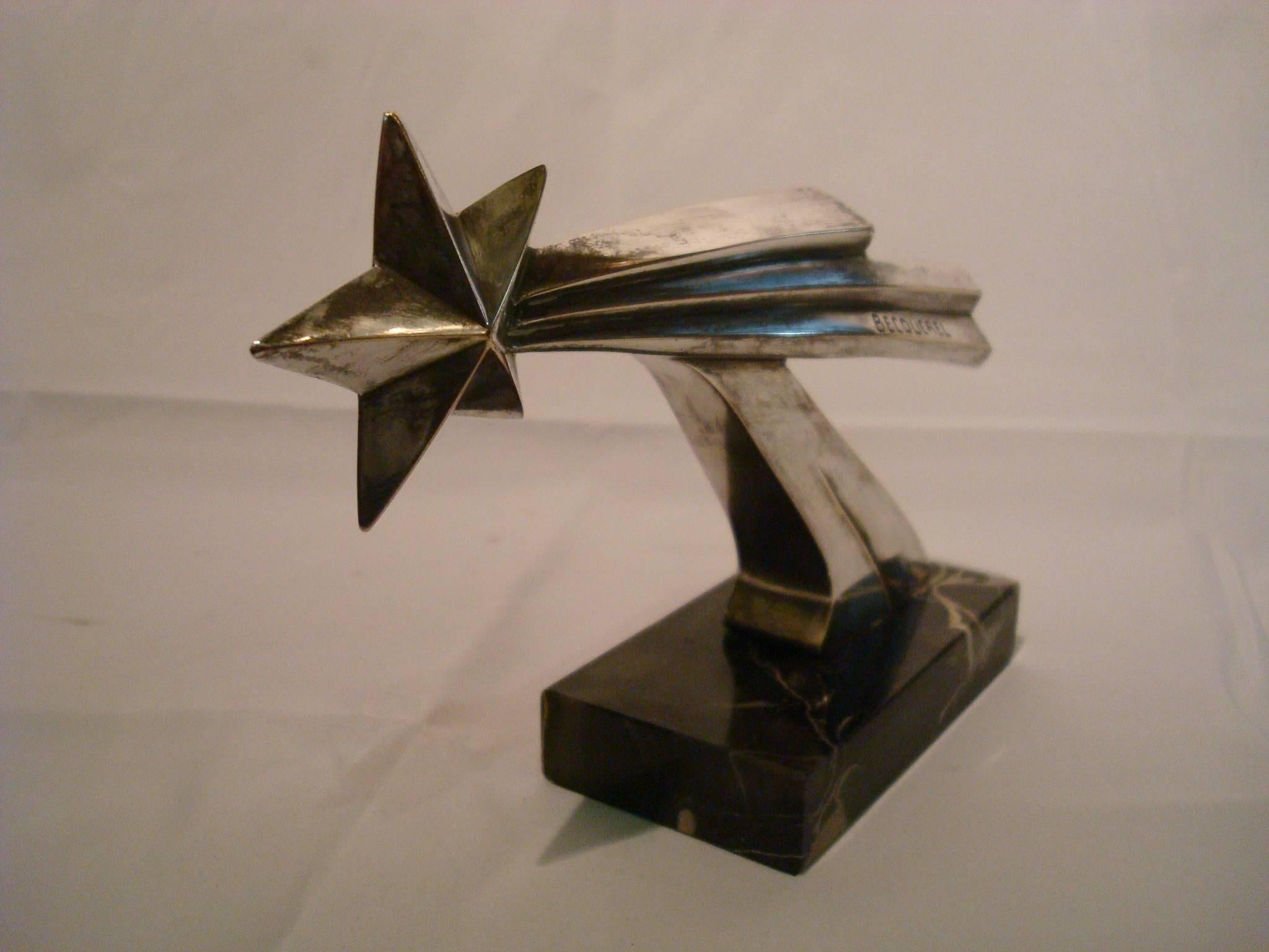 Silvered Art Deco Cubist Rare 'Comet' Car Mascot by Becquerel, French, circa 1920-1925