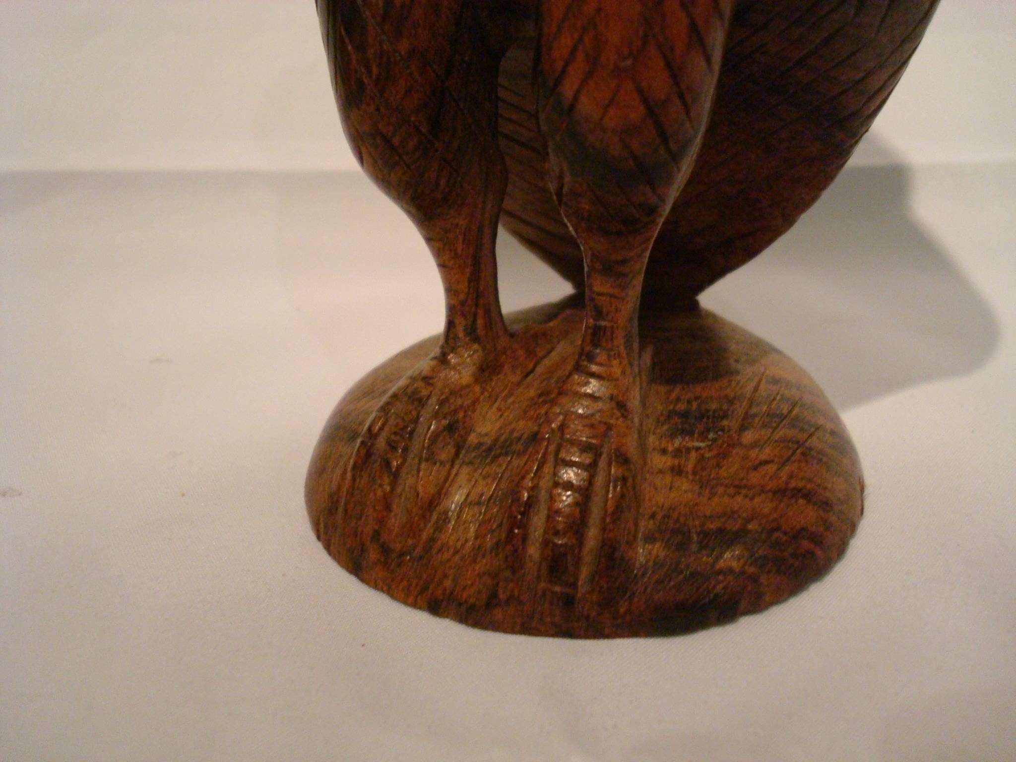 American Colonial Folk Art Standing Owl Wooden Carved Sculpture For Sale