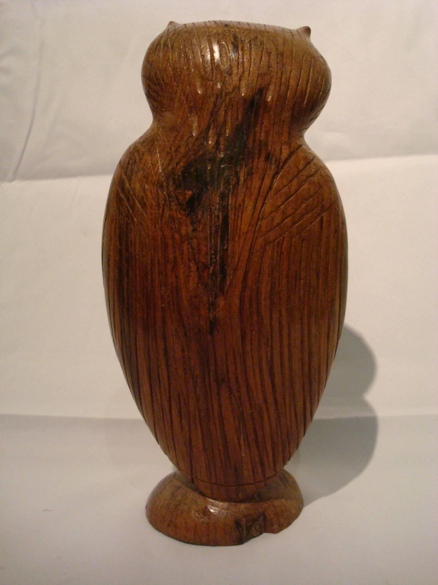 American Folk Art Standing Owl Wooden Carved Sculpture For Sale