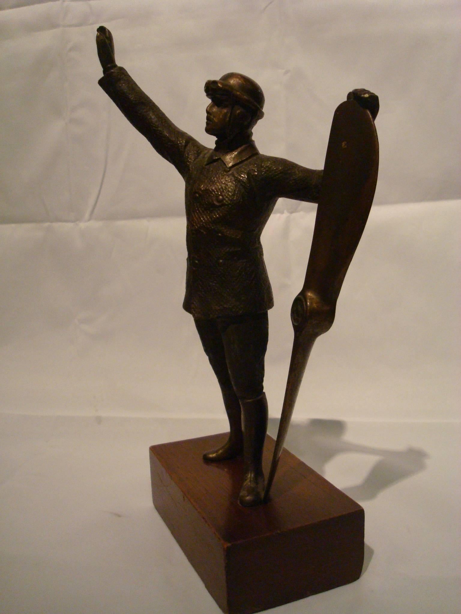 French Early Aviation Pilot Bronze Sculpture, France, 1910s