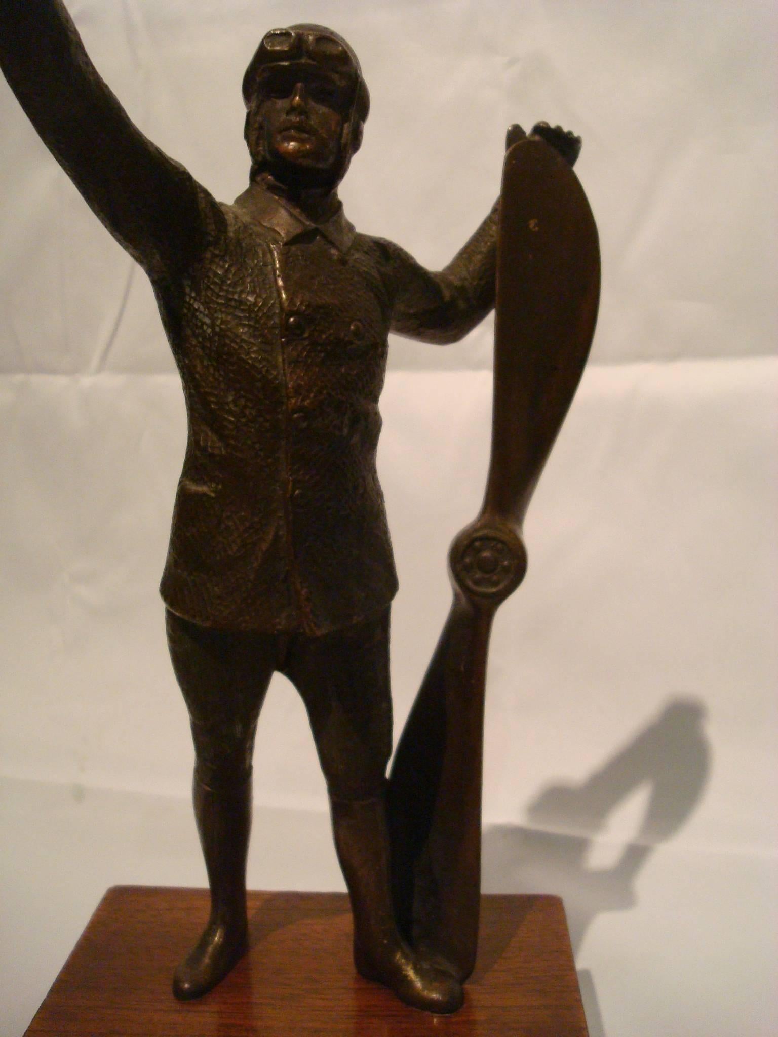 20th Century Early Aviation Pilot Bronze Sculpture, France, 1910s