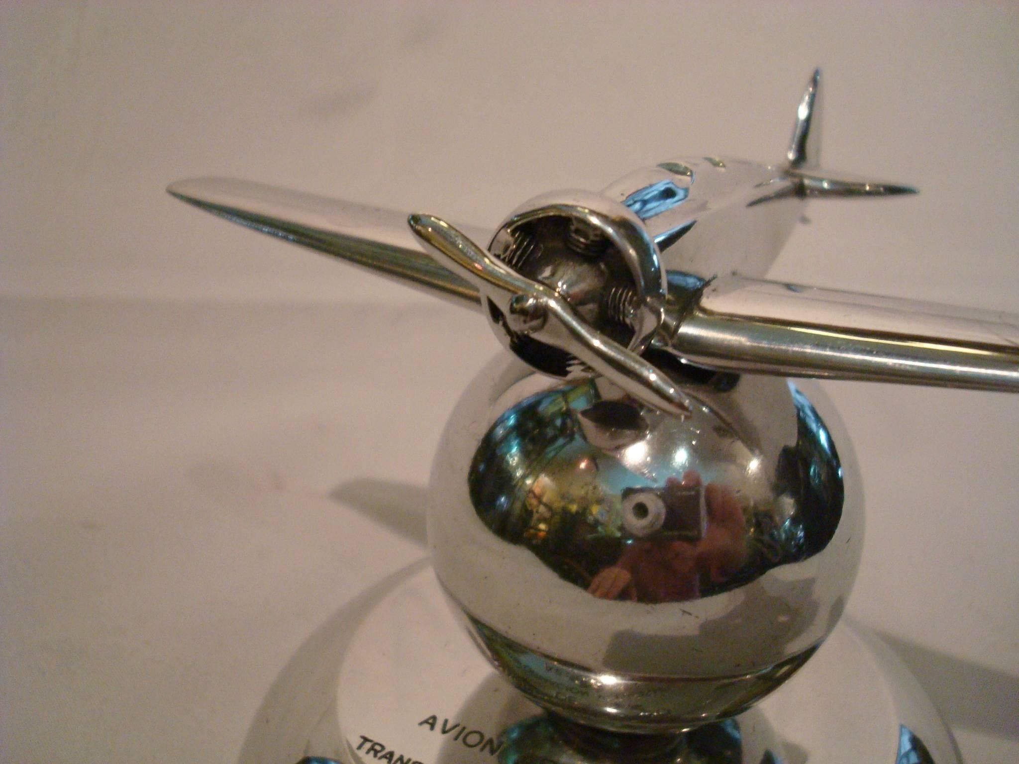 20th Century Art Deco Airplane Fighter over the World Paperweight, 1930s
