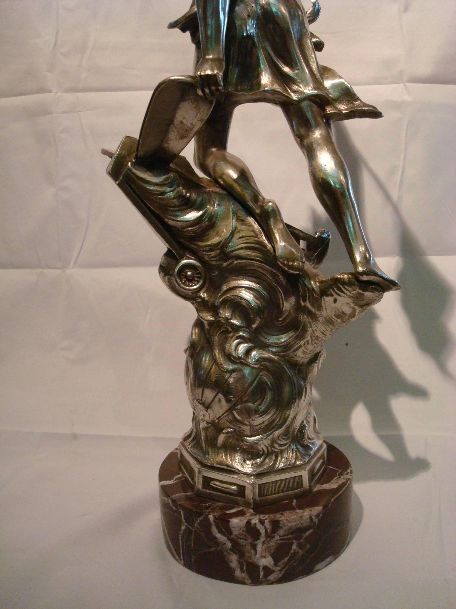 Art Nouveau Aviation Silvered Sculpture Trophy, France, 1910s In Good Condition In Buenos Aires, Olivos