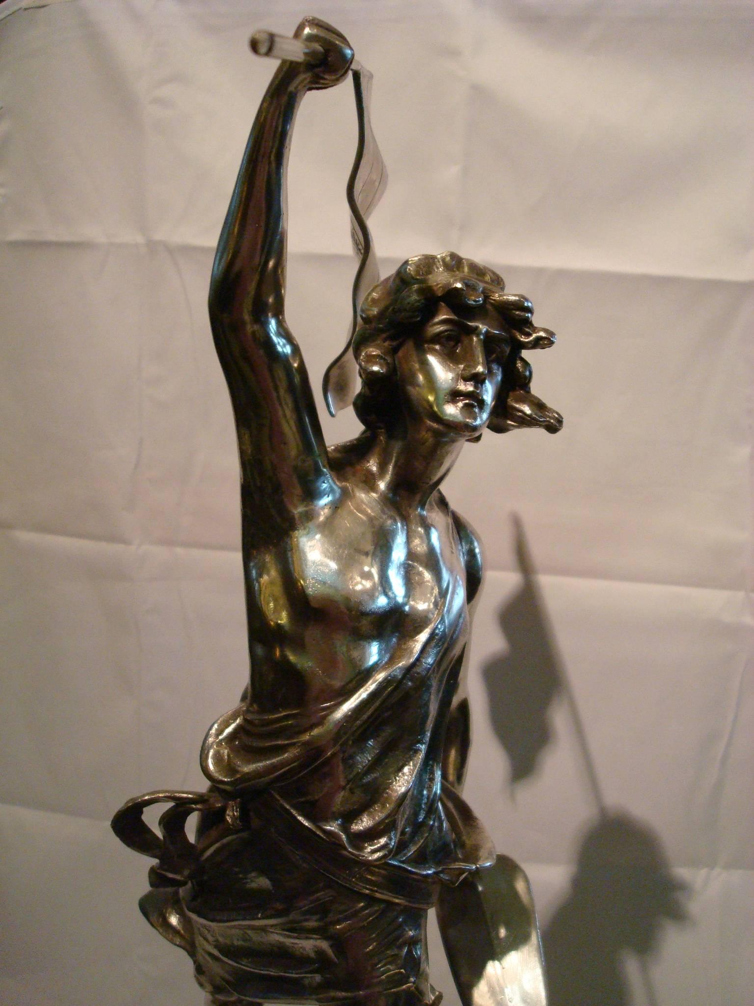 20th Century Art Nouveau Aviation Silvered Sculpture Trophy, France, 1910s