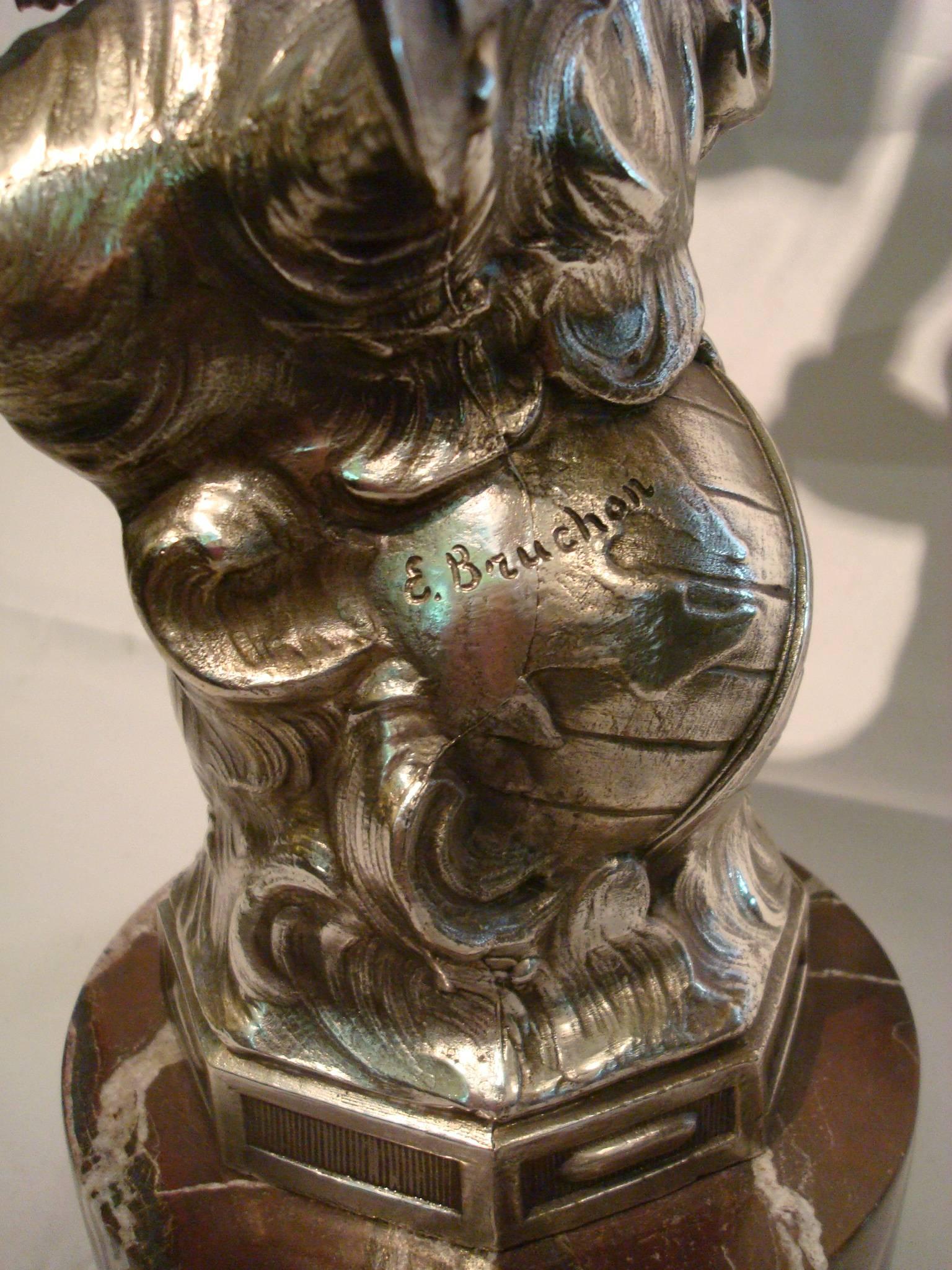 Spelter Art Nouveau Aviation Silvered Sculpture Trophy, France, 1910s