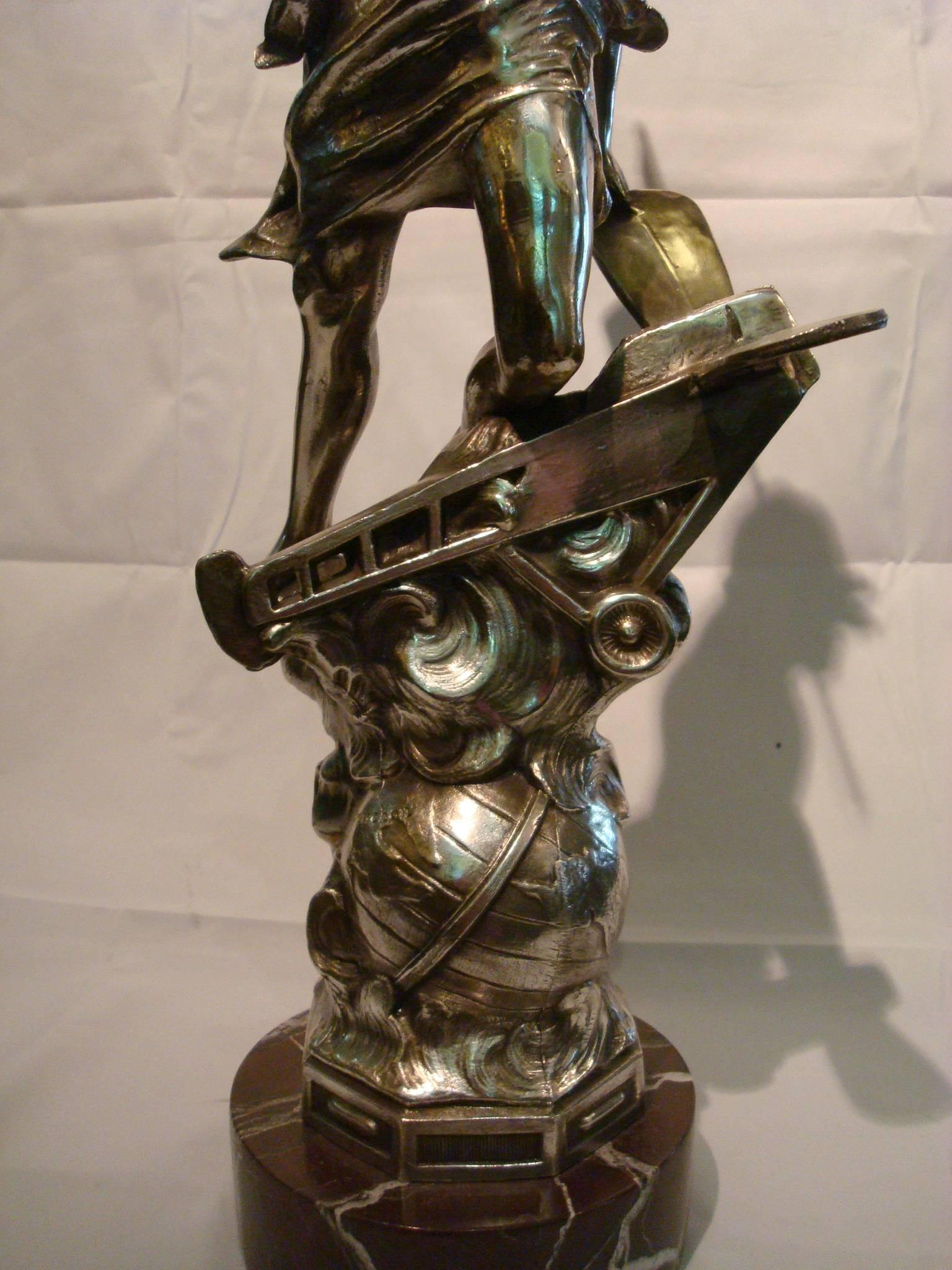 Art Nouveau Aviation Silvered Sculpture Trophy, France, 1910s 3