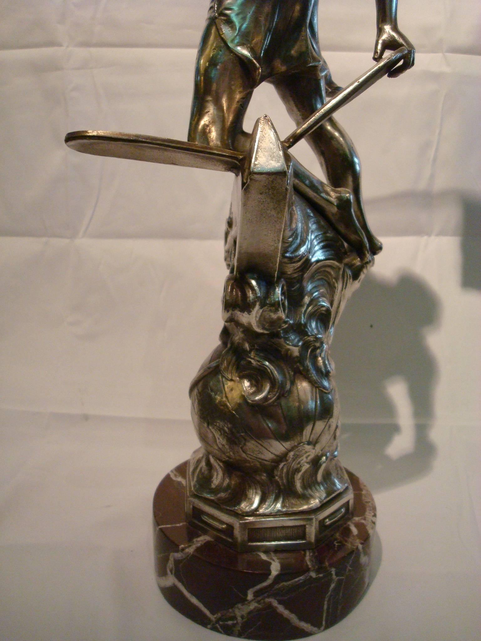 Art Nouveau Aviation Silvered Sculpture Trophy, France, 1910s 4