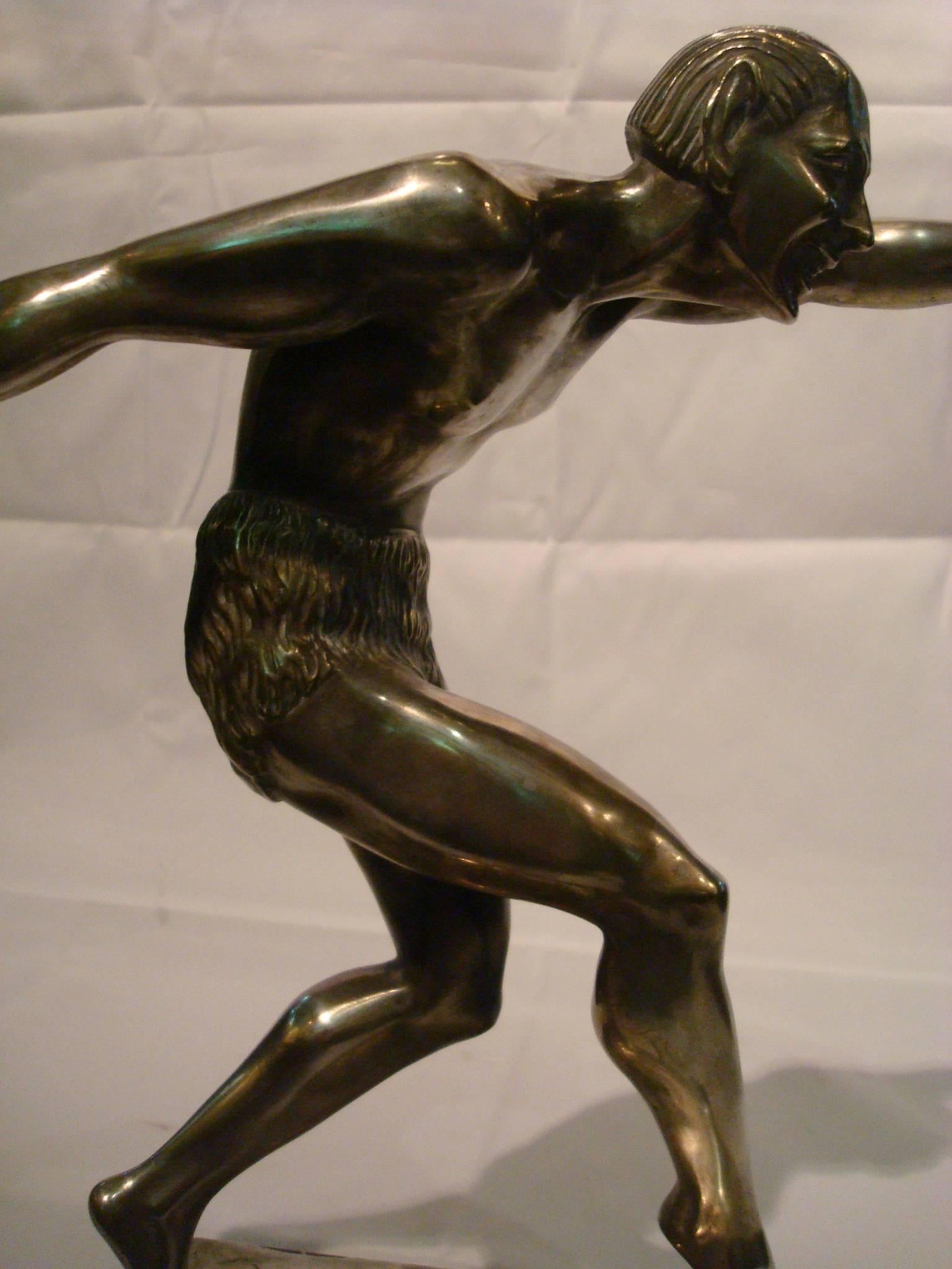 Very nice Satyr - Faun - Devil Art Deco figure, mounted over a marble base.