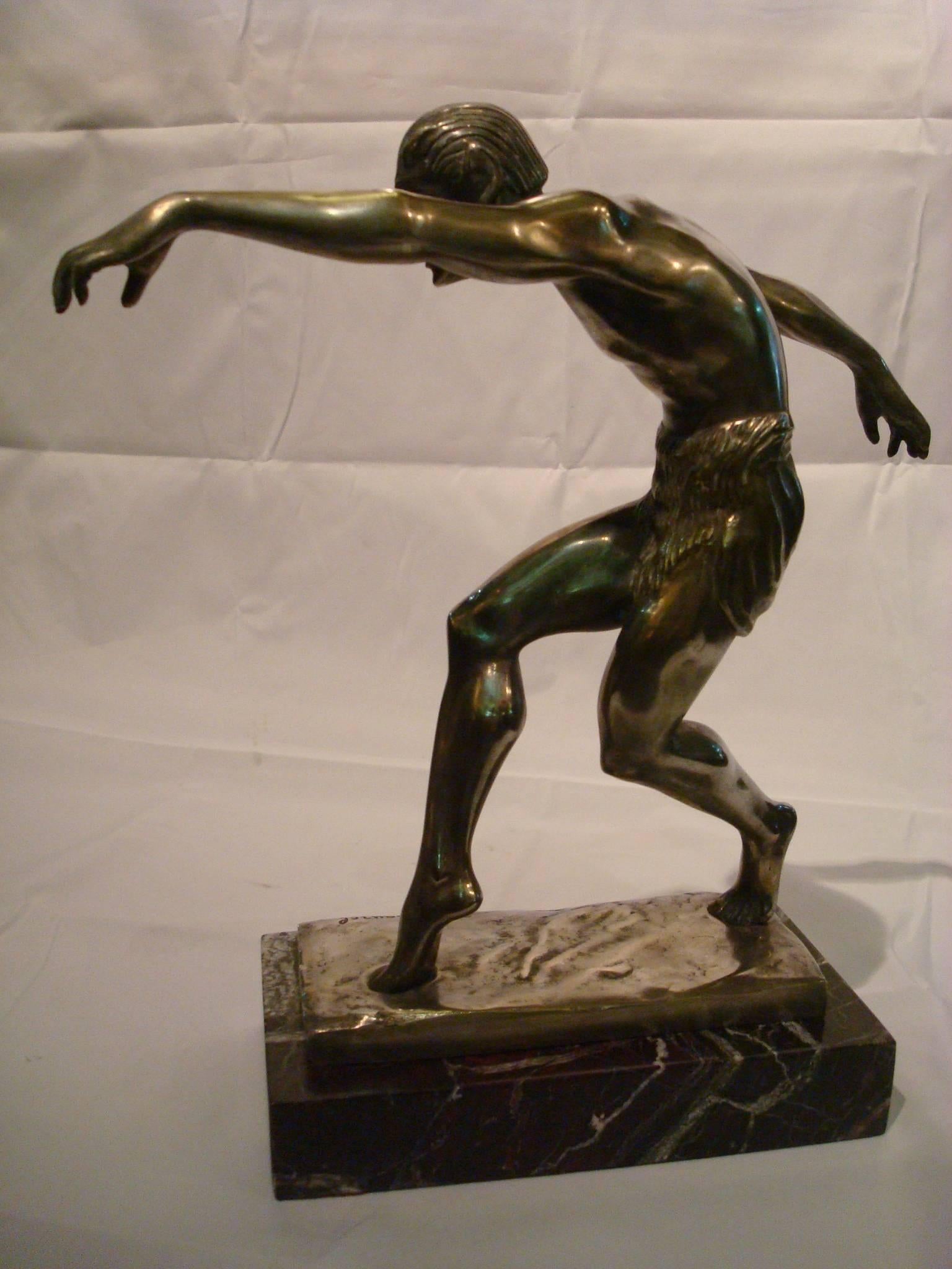 French Art Deco Devil - Faun - Satyr Silvered Bronze Sculpture, 1920s