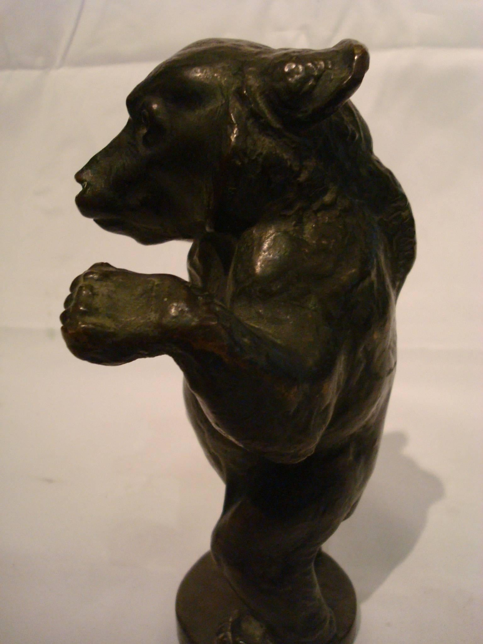 Young bear bronze figure. Probably paperweight or car mascot - hood ornament. Very nice details. Very good foundry quality, with original brown patina.
