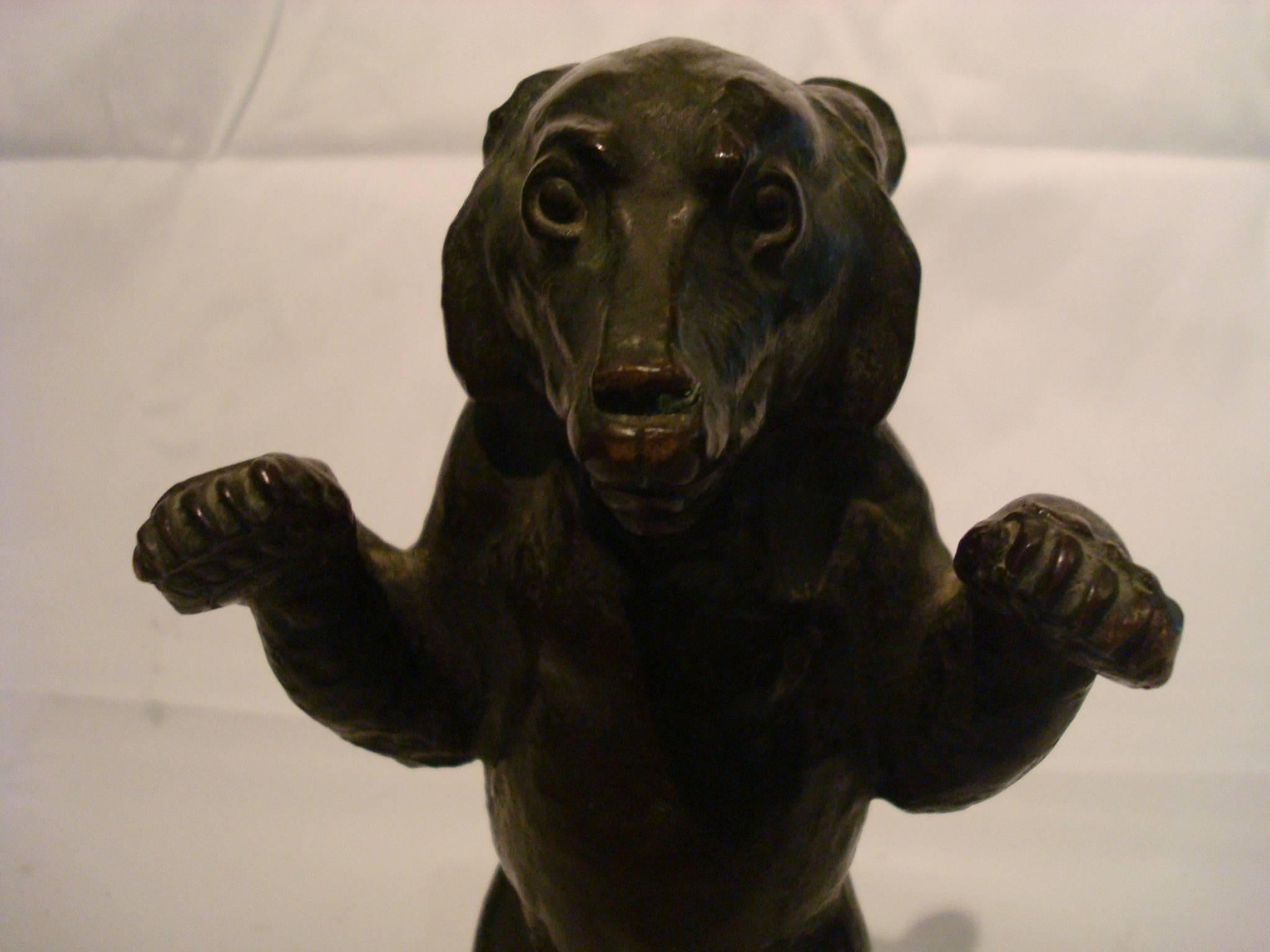 European Young Bear Bronze Figure For Sale