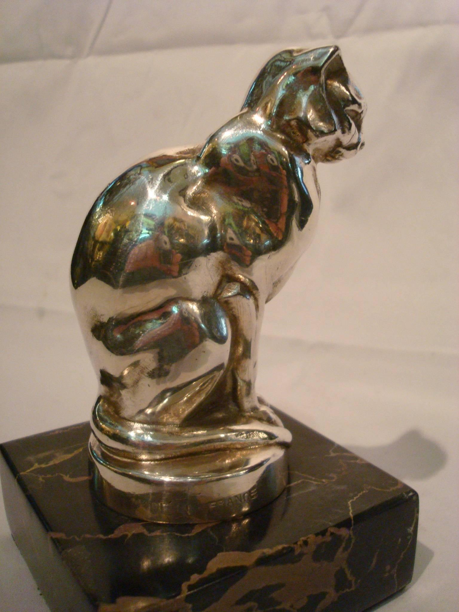 French Art Deco Cat Paperweight Car Mascot, Max Le Verrier, France, 1920