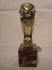 Art Deco - Kubist Edouard Marcel Sandoz Eule - Hibou Bronze Auto Maskottchen