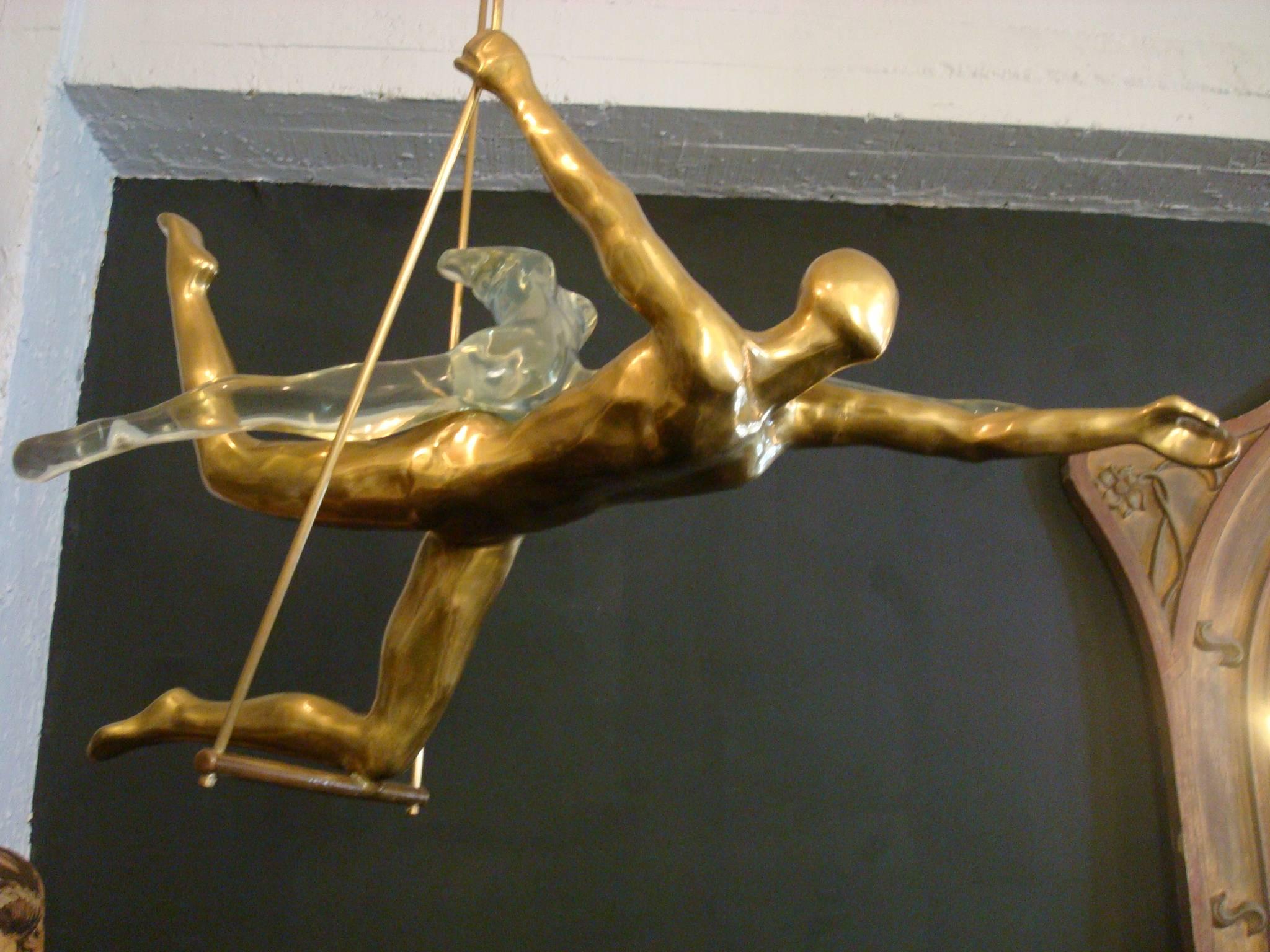 Modern Fantastic Couple on a Circus Trapeze, Sculpture by Max Forti, Italy, 1984