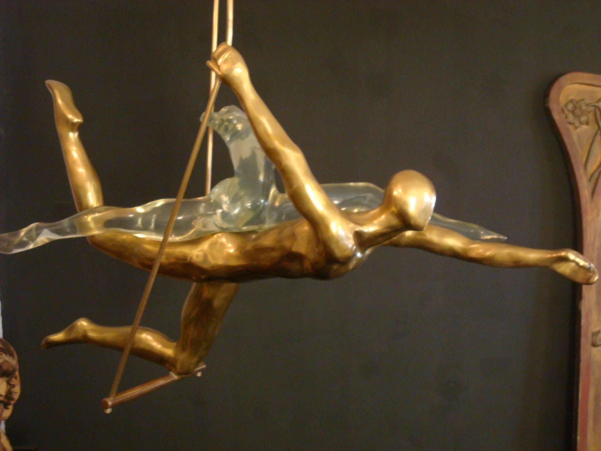 Italian Fantastic Couple on a Circus Trapeze, Sculpture by Max Forti, Italy, 1984