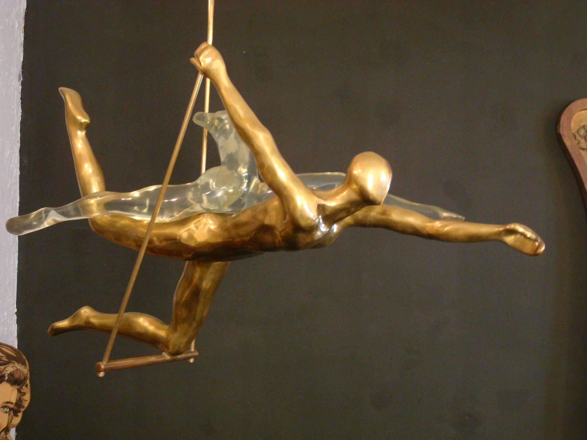 Late 20th Century Fantastic Couple on a Circus Trapeze, Sculpture by Max Forti, Italy, 1984