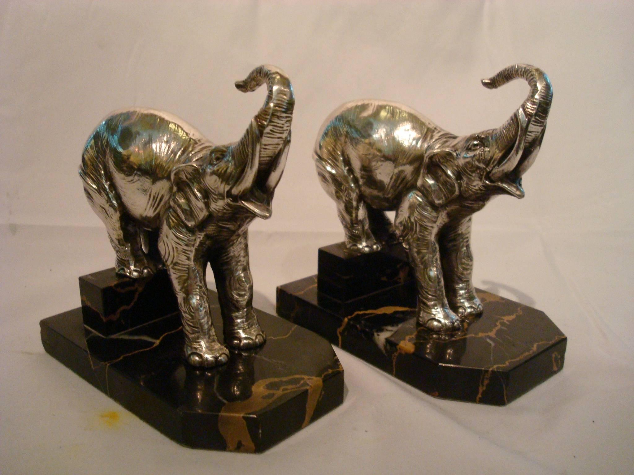 French Art Deco Elephants Bookends, France, 1920s