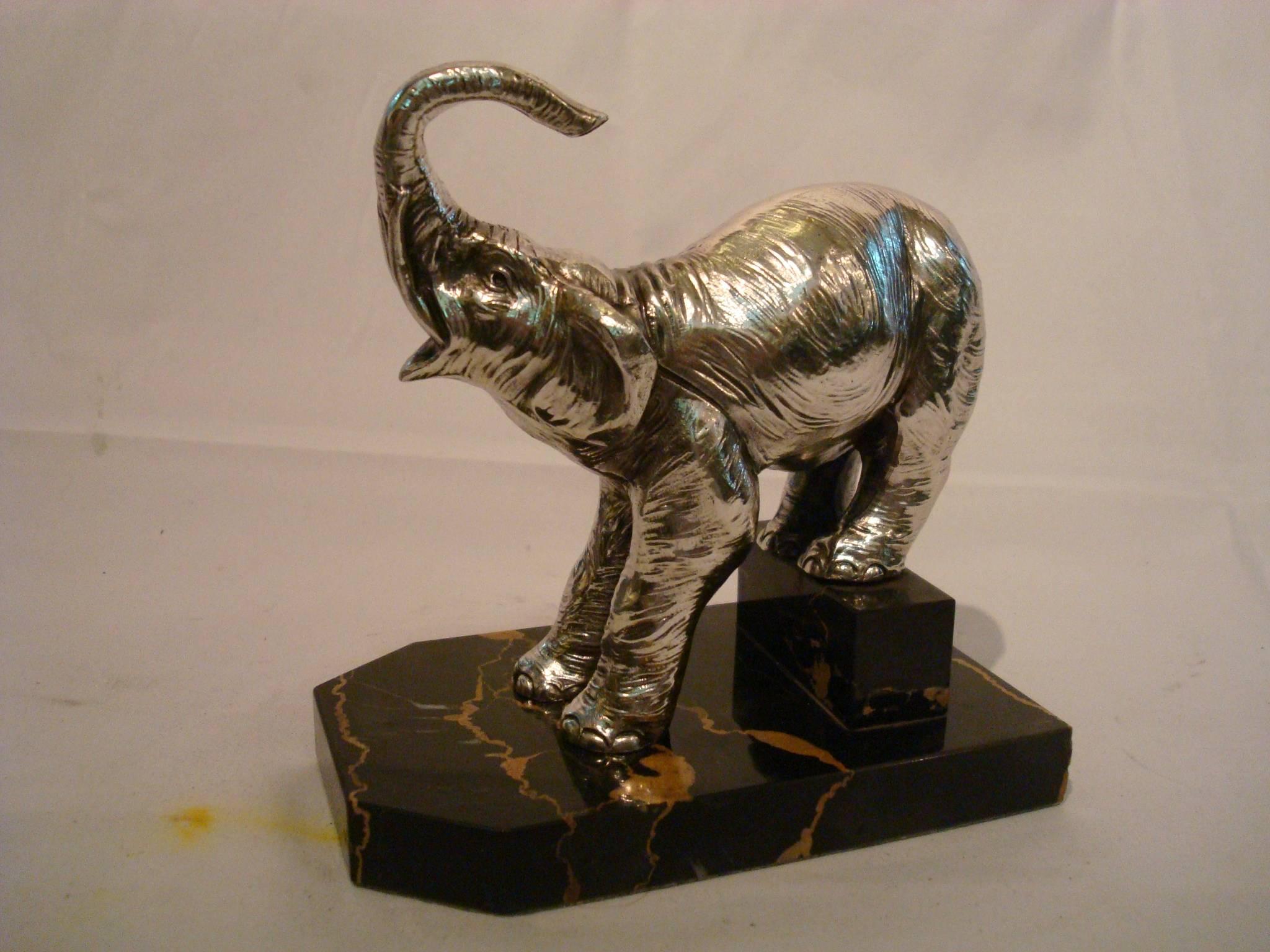 Silvered Art Deco Elephants Bookends, France, 1920s