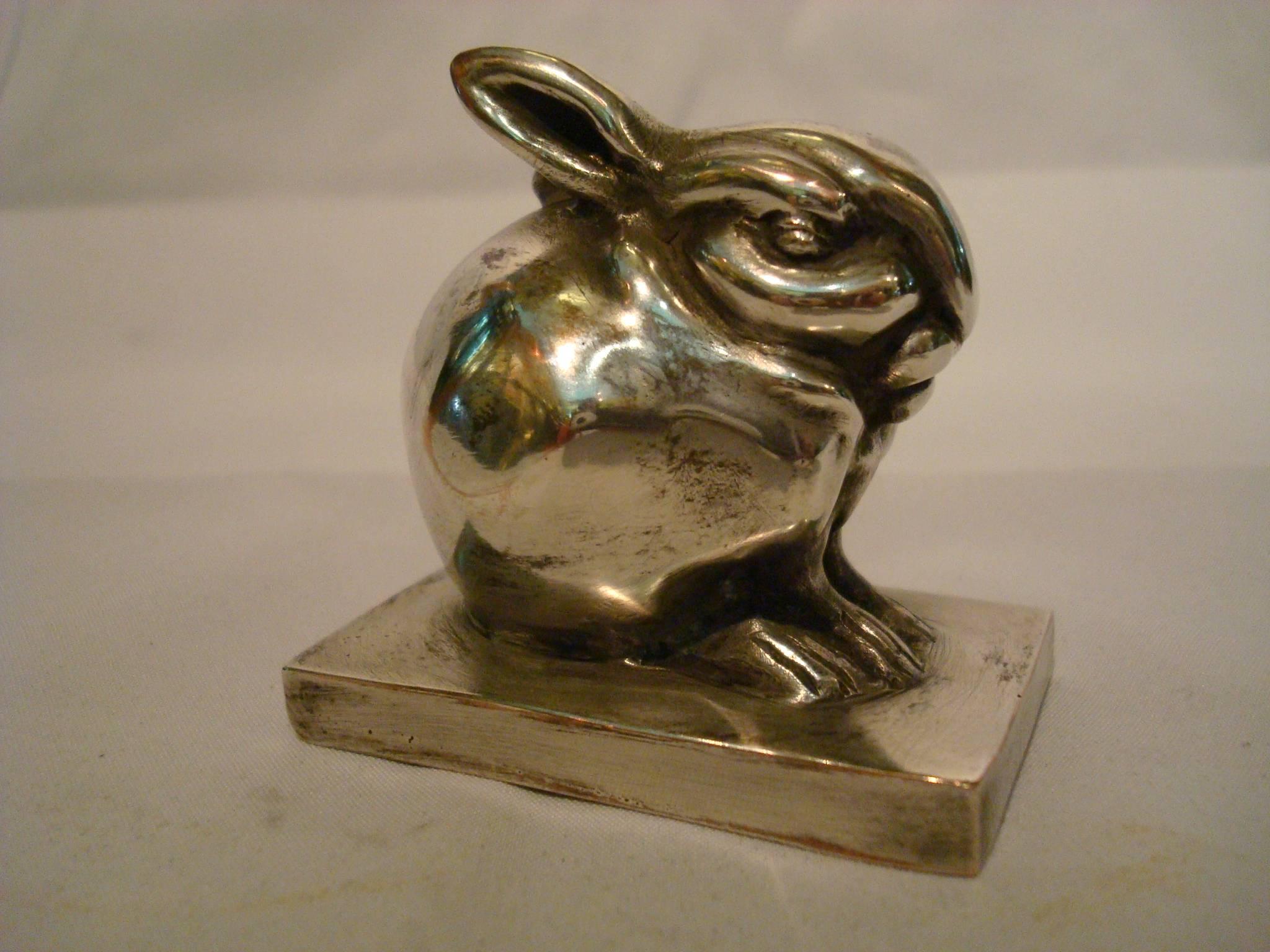 French Art Deco Edouard Marcel Sandoz Little Silvered Bronze Lapin, Rabbit, Signed