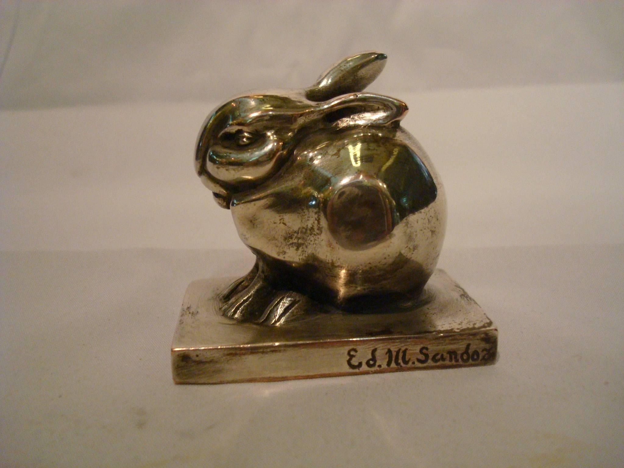 Art Deco Edouard Marcel Sandoz Little Silvered Bronze Lapin, Rabbit, Signed 1