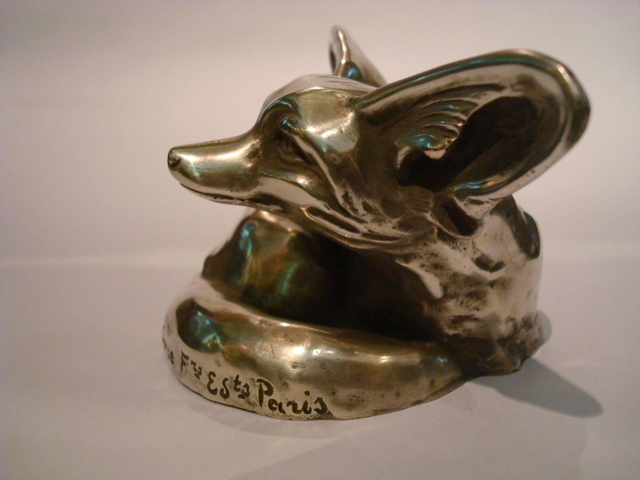 Silvered Art Deco Bronze Sculpture Fennec, Fox by Edouard-Marcel Sandoz, France