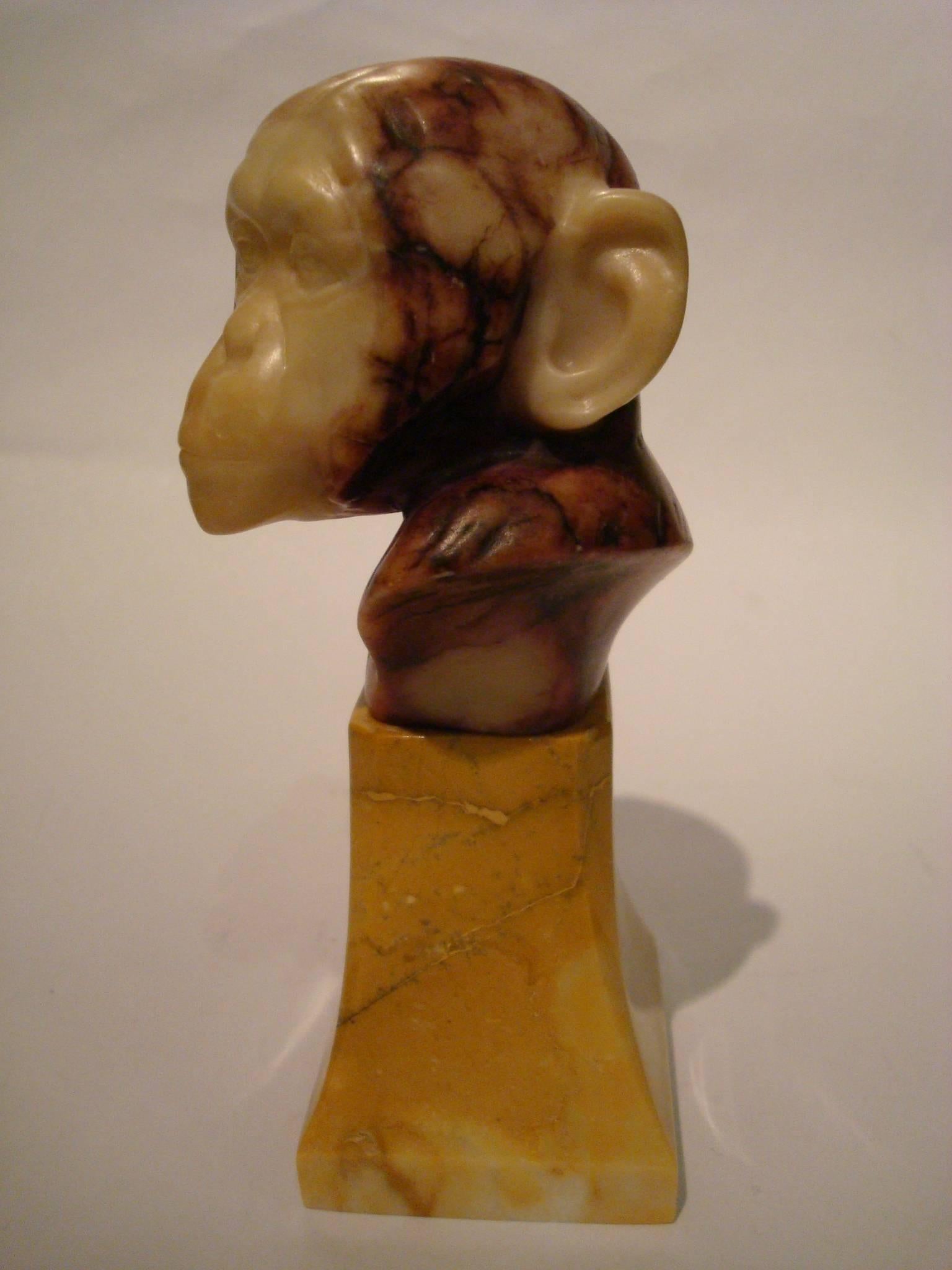 Art Nouveau Marble Monkey Bust