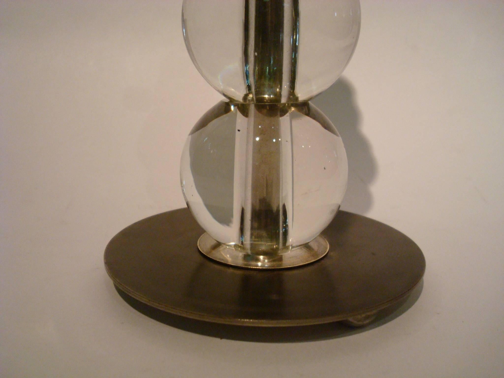 French Jacques Adnet Art Deco Crystal Balls Table Lamp, France, 1930s For Sale